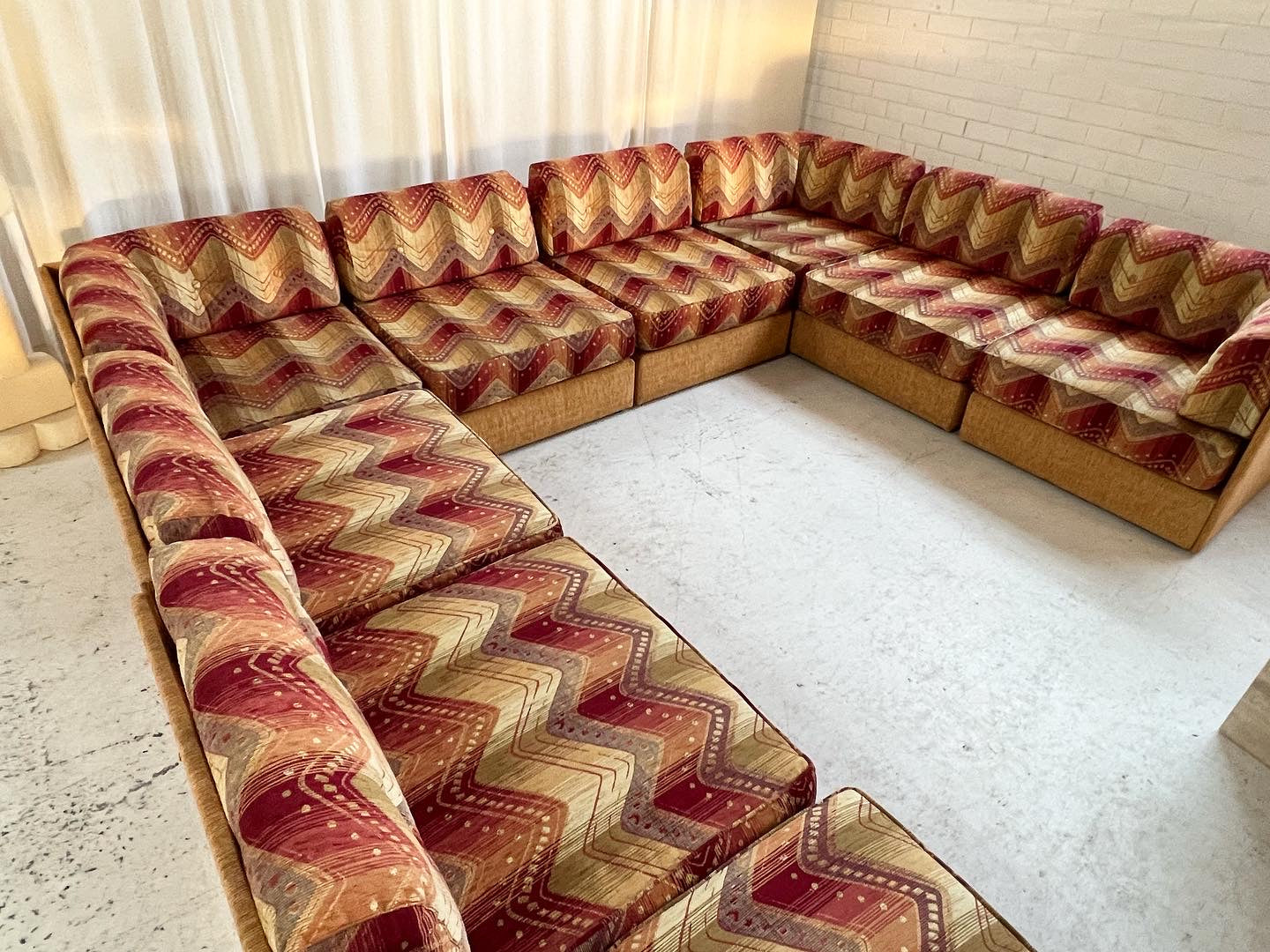 Vintage 9 Piece Geometric Corduroy Modular Sofa & Ottoman (Set)