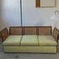 Refurbished Velvet & Rattan Sofa, Circa 1960-70