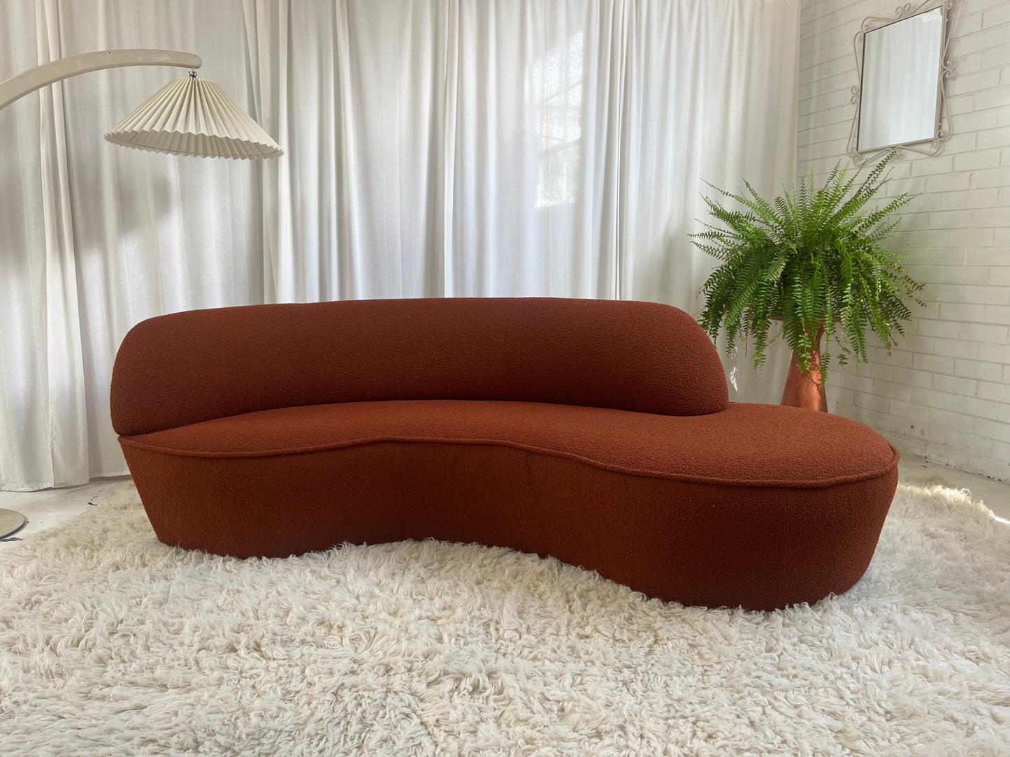 - Bespoke Rust Boucle Curved Sofa