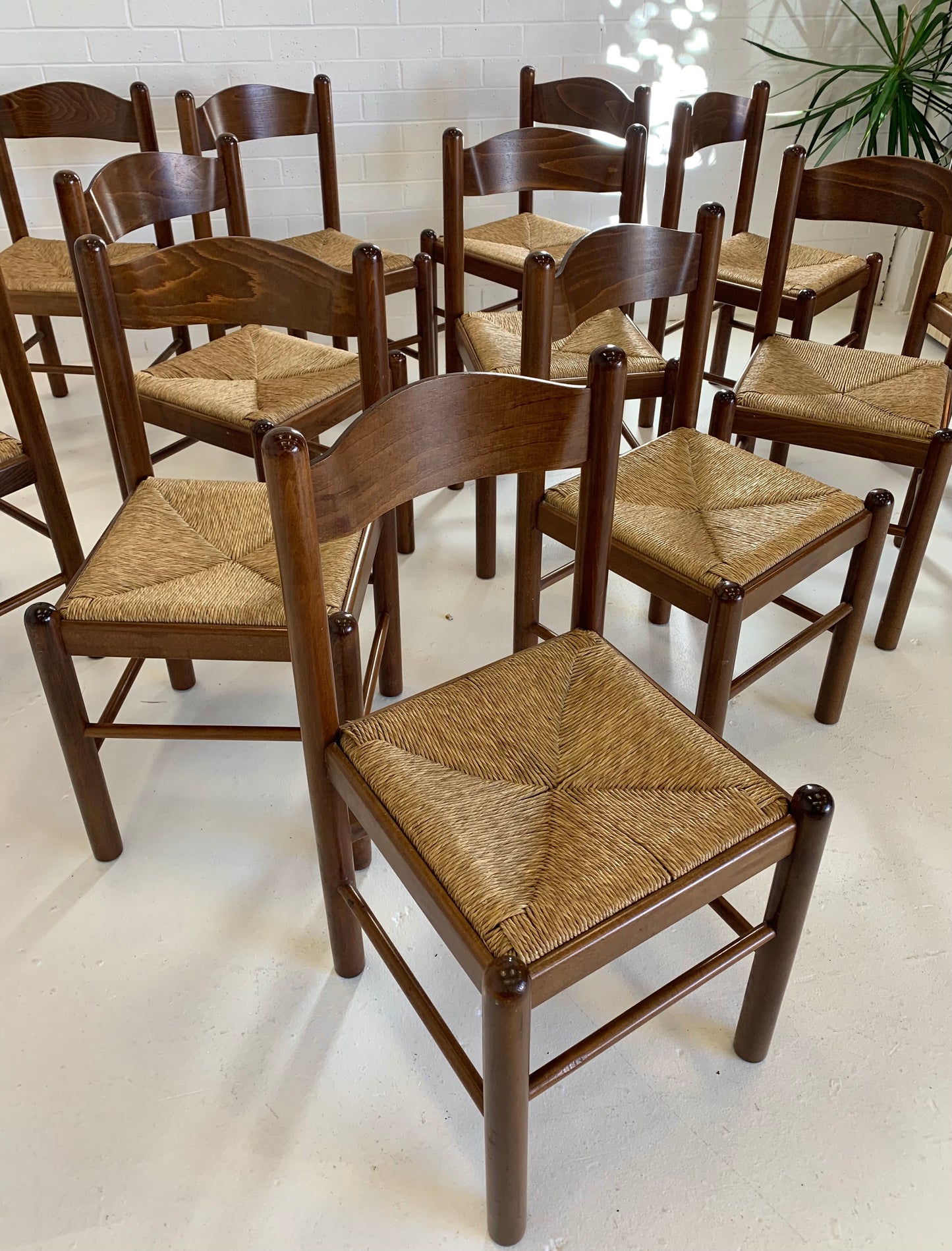 Vintage Timber Rush Dining Chairs - Eight Available