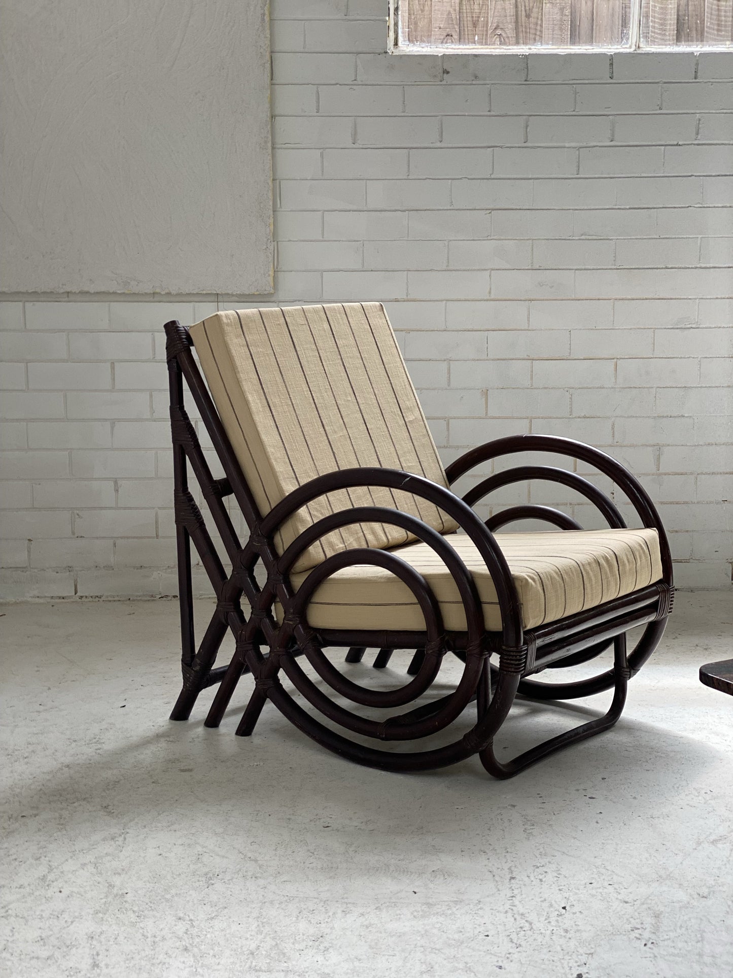 Vintage Dark Bamboo Armchair - Coffee Stripe