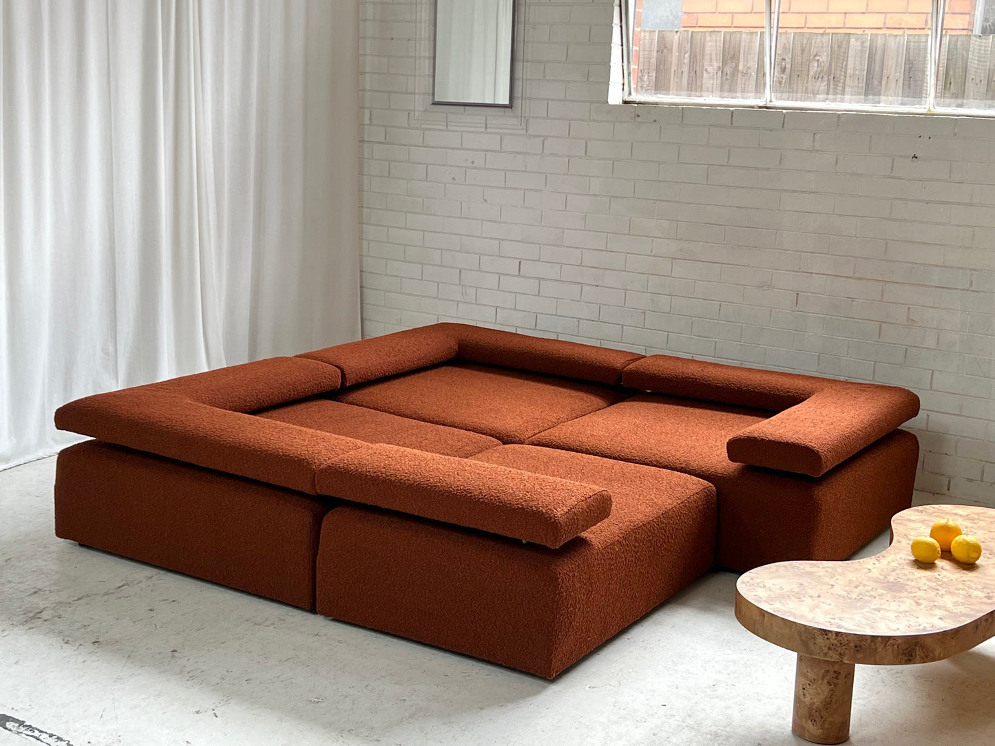 Large Bespoke Rust Boucle Modular Sofa