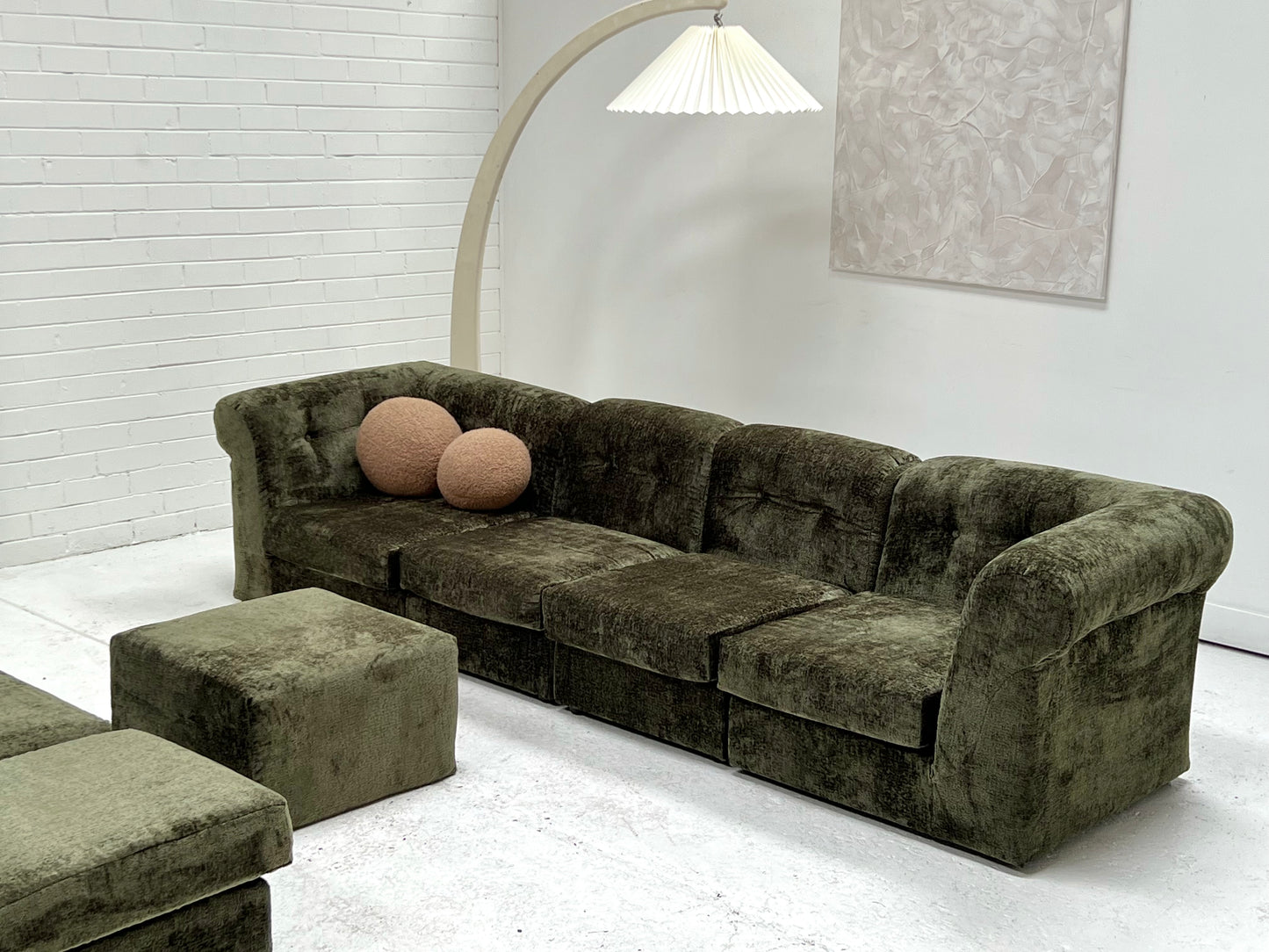 - Bespoke VandeRoza Green Chenille Modular Sofa - Seven Piece Set
