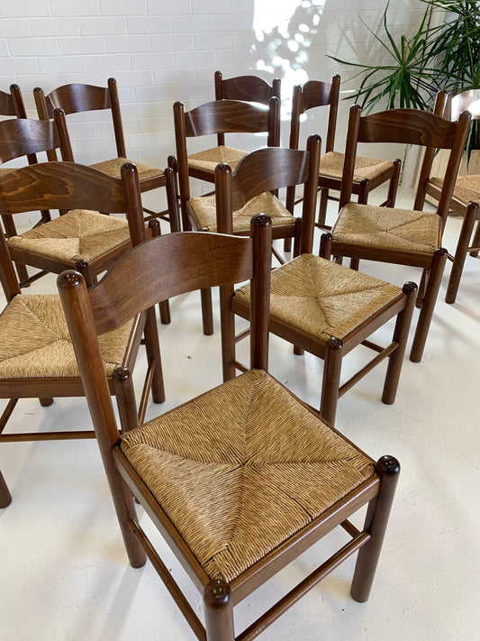 Vintage Timber Rush Dining Chairs - Eight Available