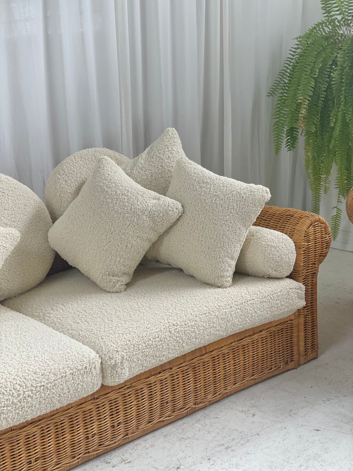 Vintage Cane and Boucle Lounge / Day Bed