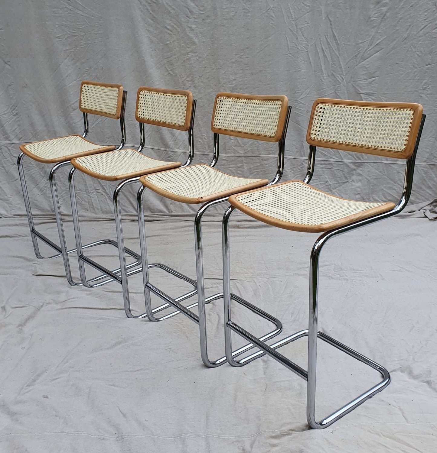 Set of Four Cesca Style Cane Bar Stools, made in Italy