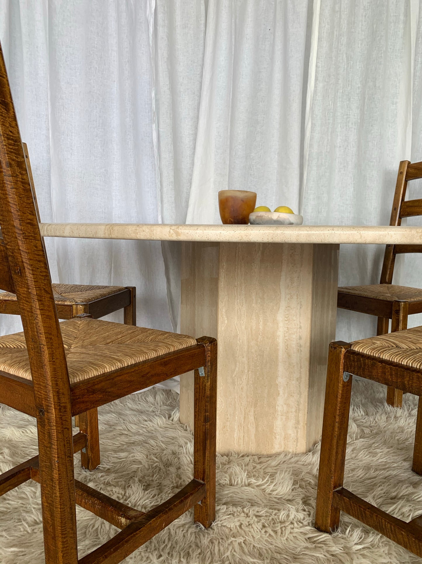 Large Vintage Circular 6-8 Seater Travertine Dining Table