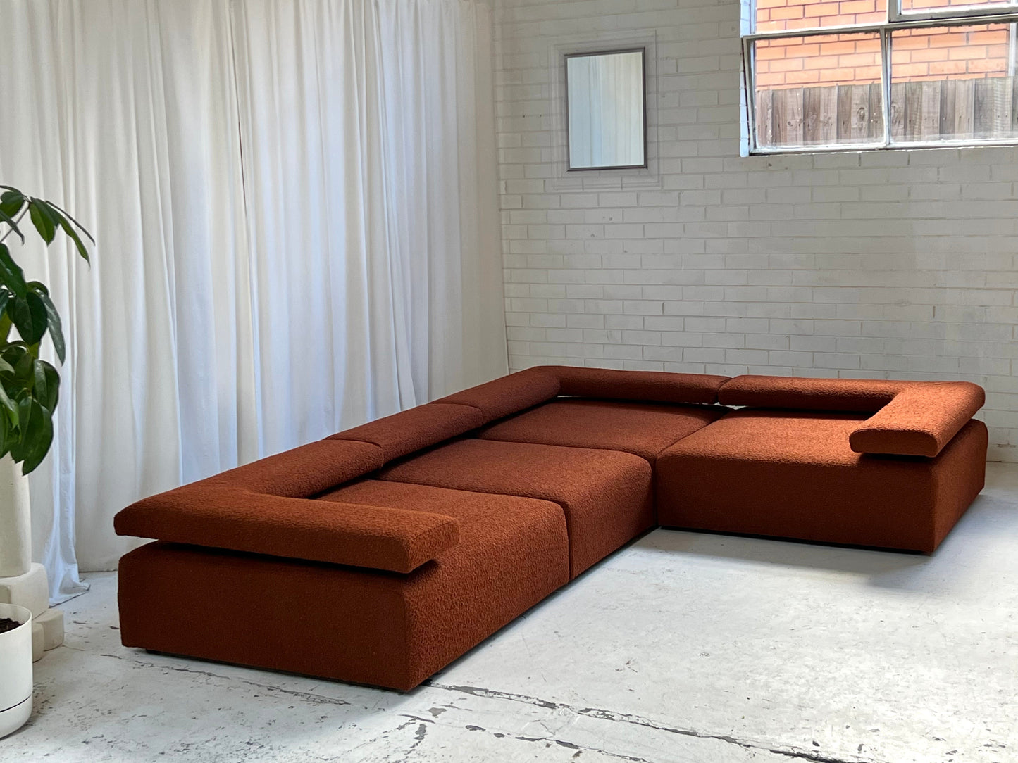 Large Bespoke Rust Boucle Modular Sofa