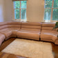Vintage Modular Curved Blush Pink Leather Sofa
