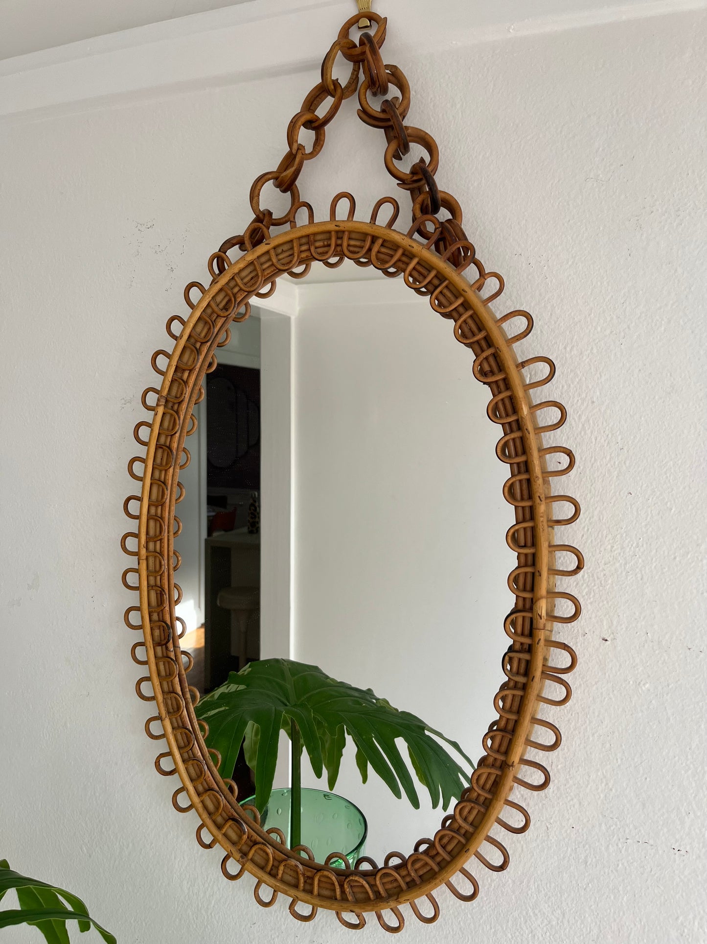 Vintage Italian Bamboo Mirror by Bonacina