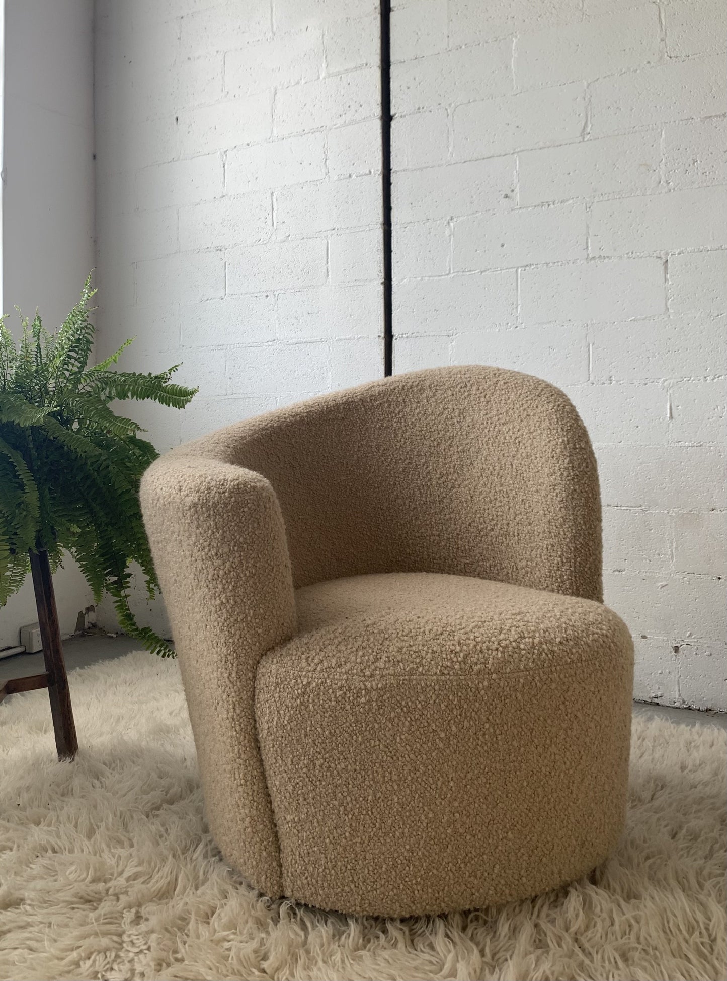 Vladimir Kagan-Style Swivel Chair in Wool Boucle - Two Available