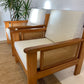 Pine and Rattan Boucle Armchair - Two Available