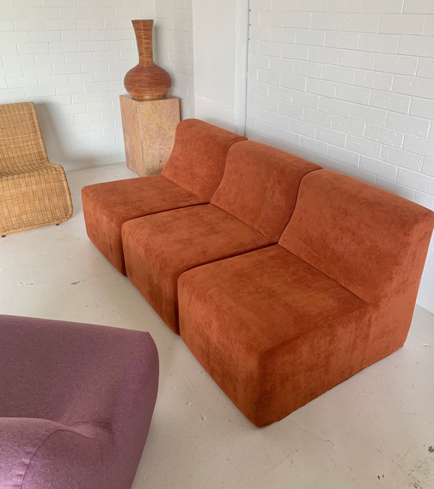 Vintage Modular Cord Sofa, Newly Upholstered