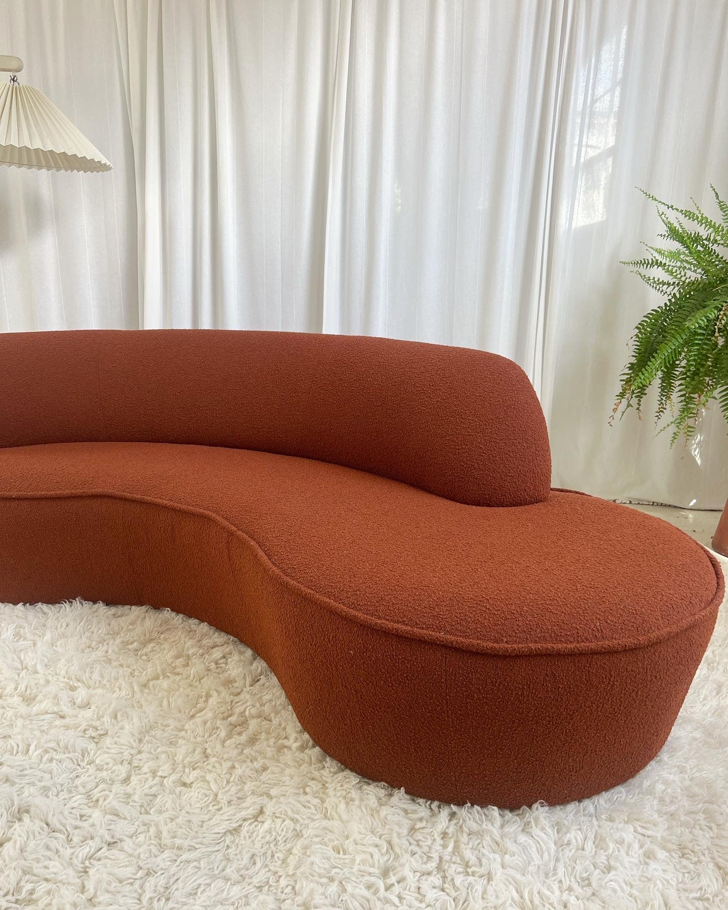 - Bespoke Rust Boucle Curved Sofa