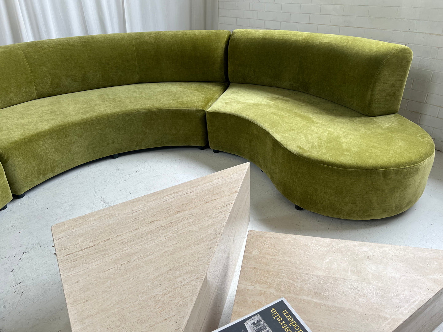 - Bespoke Olive Velvet Curved Modular Sofa