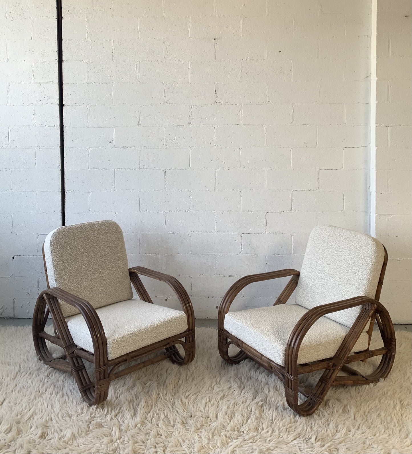 Classic Cane Pretzel Chair in Boucle - Two Available
