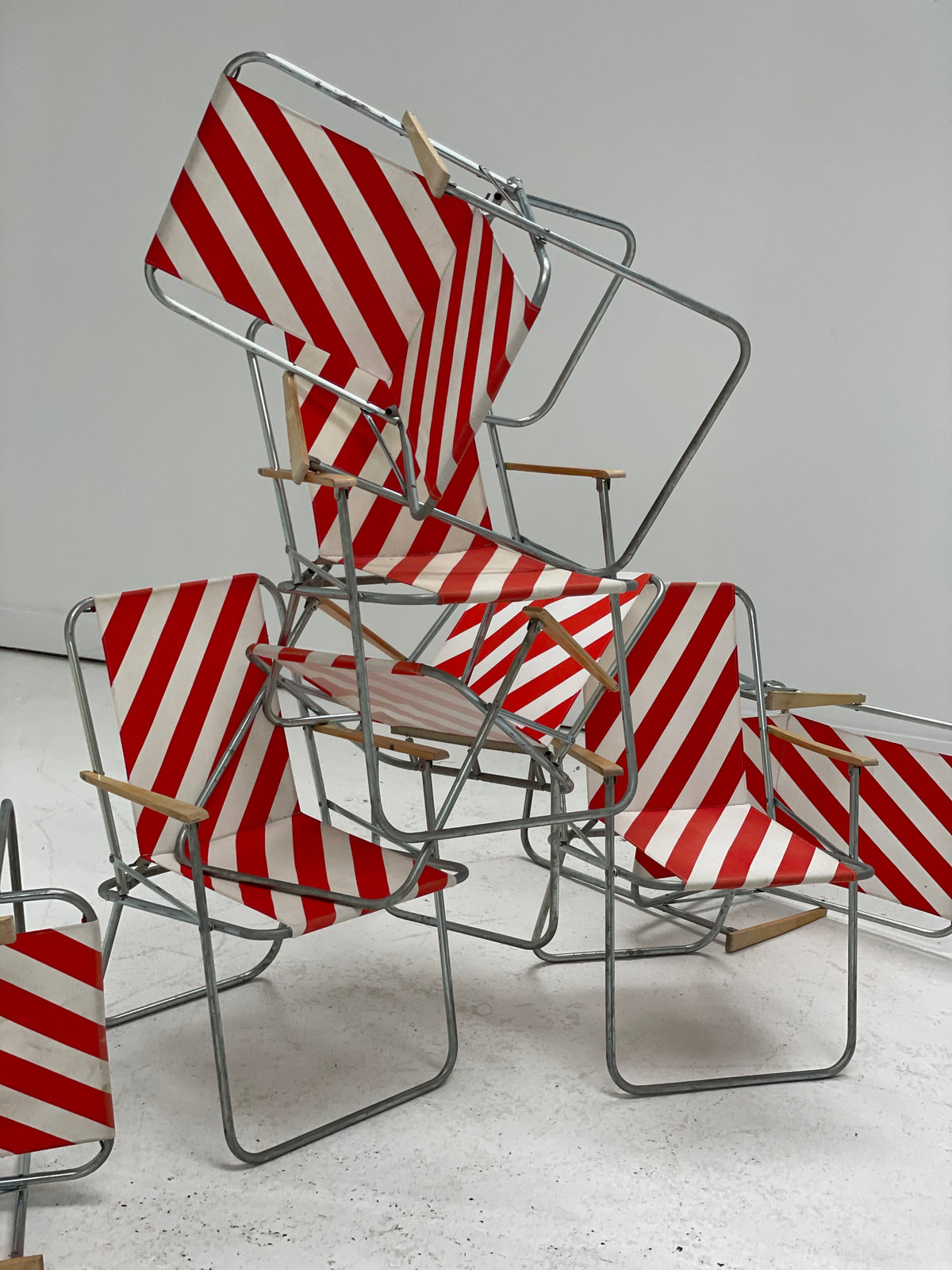 Striped Outdoor Folding Chairs- Set of Seven