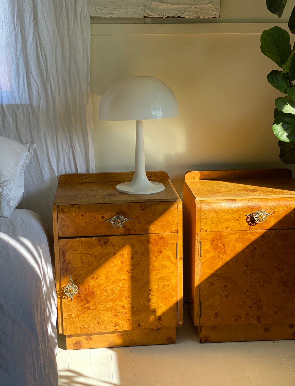 Pair of Maple Burl Bedside Tables