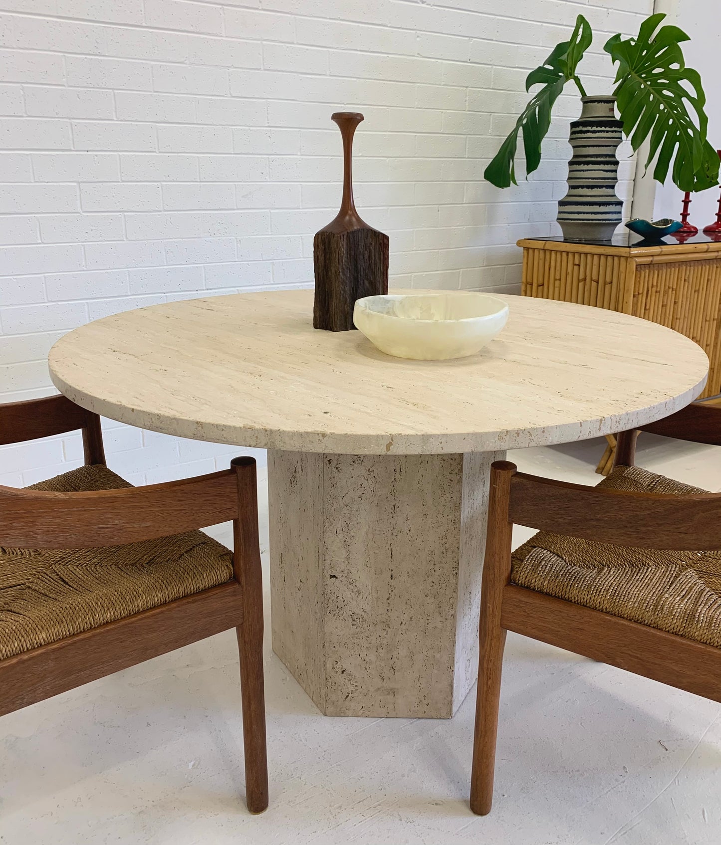 Vintage Unfilled Travertine Dining Table