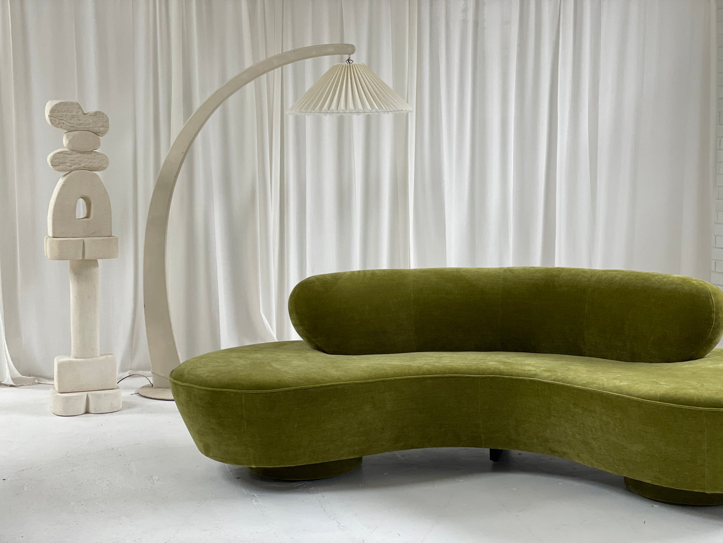 Olive Green Curved Velvet Sofa