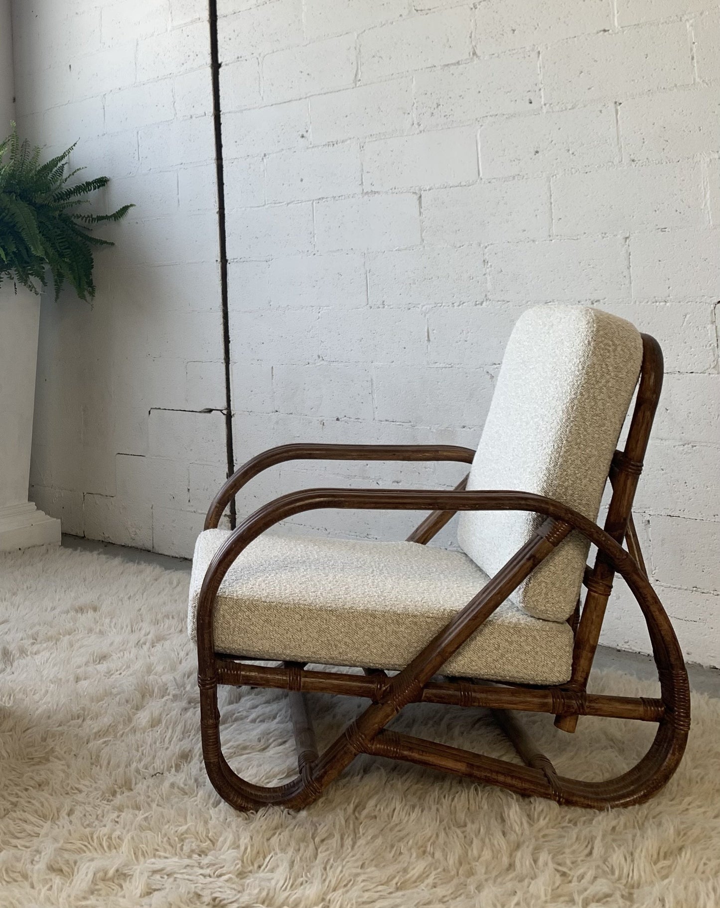 Classic Cane Pretzel Chair in Boucle - Two Available