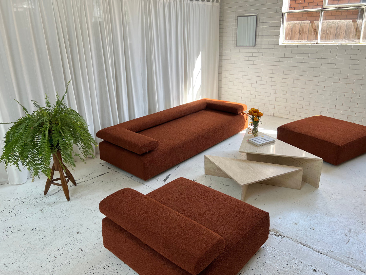 - Bespoke Rust Boucle Modular Sofa Set
