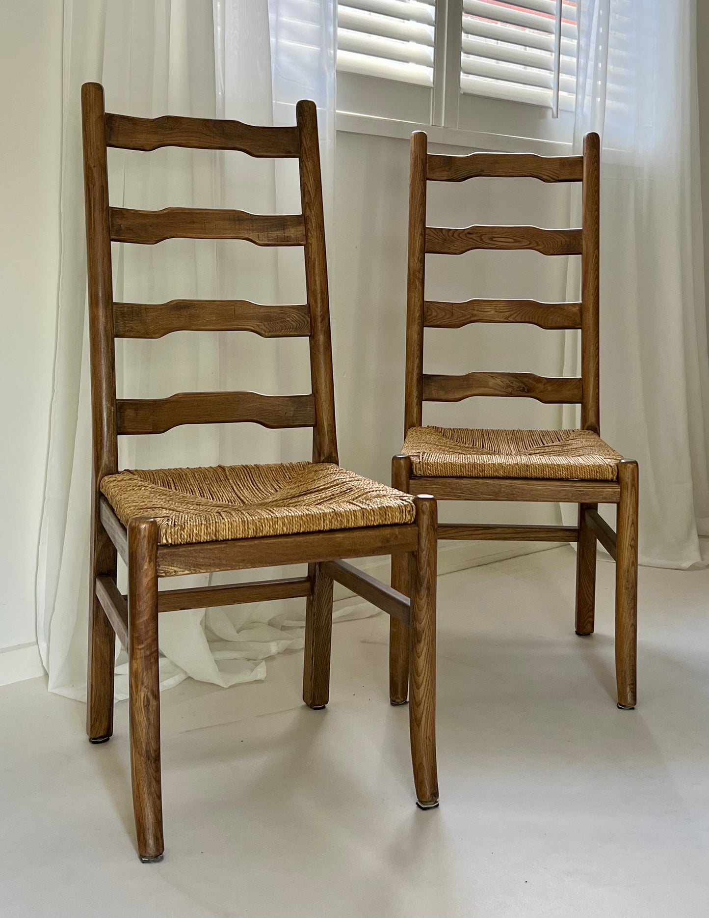 - Set of Eight Oak & Cord Dining Chairs