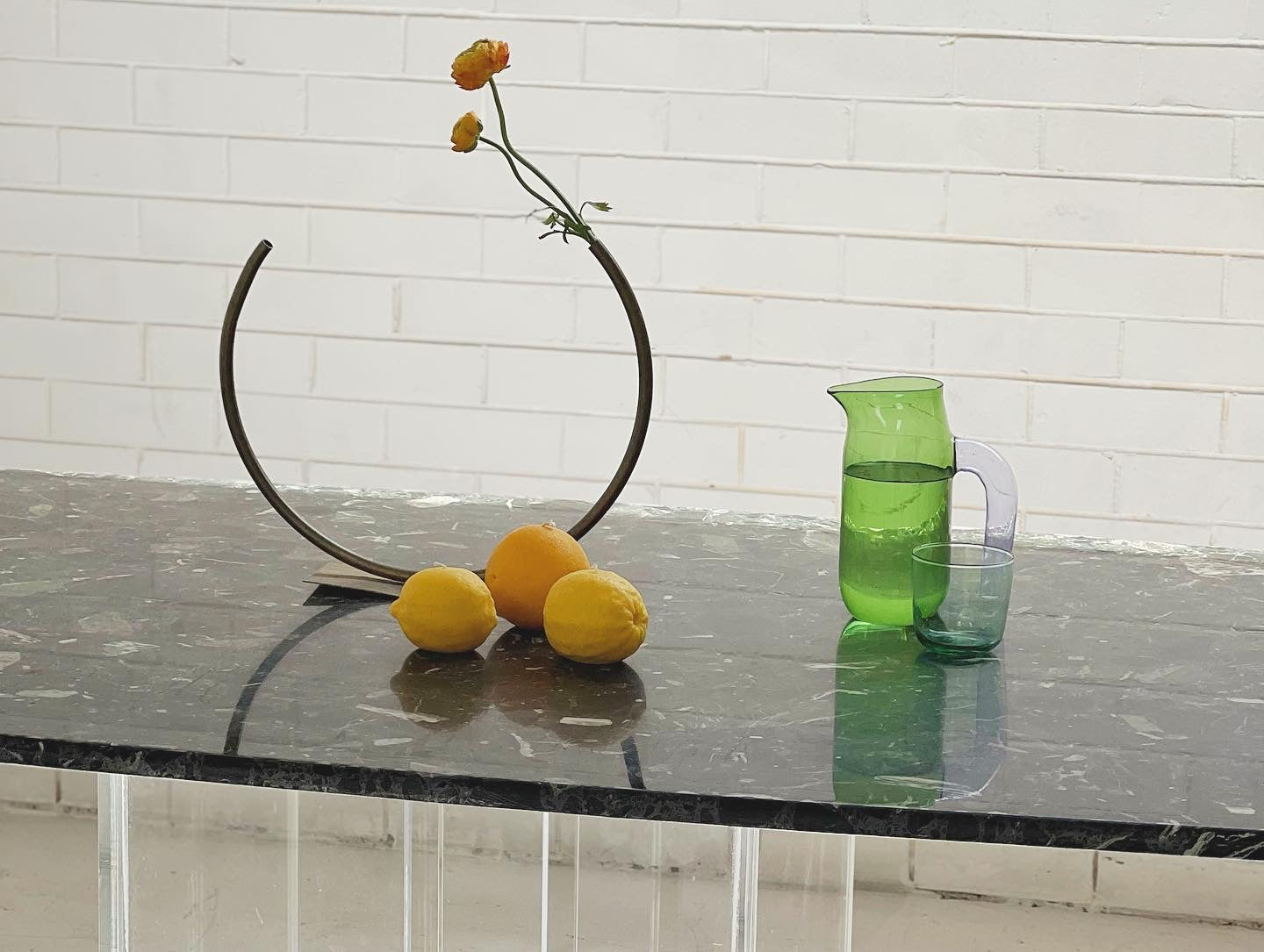 Vintage Green Palladiana Marble & Lucite Table