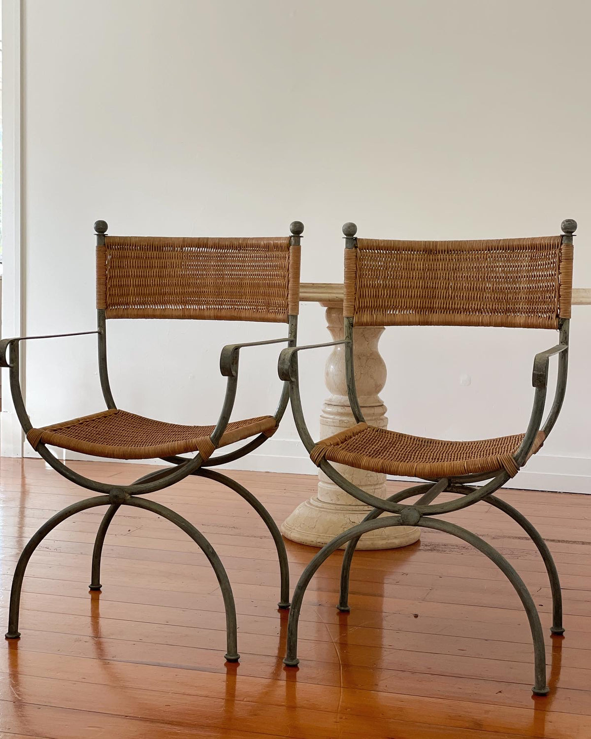 Vintage Iron And Cane Dining Chairs - Six Available