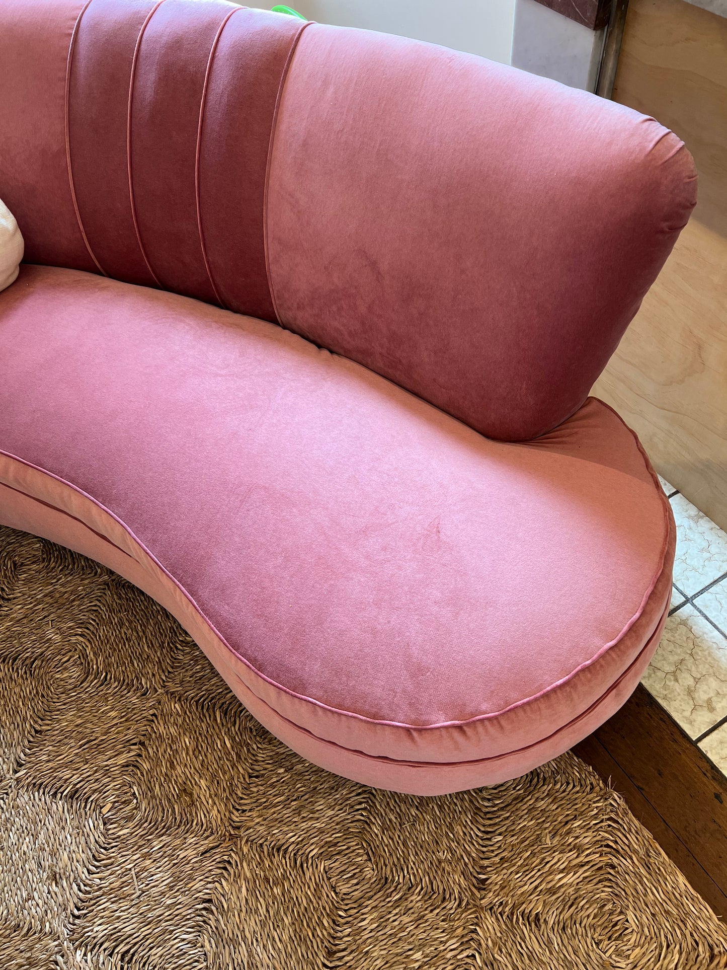 Sculptural Pink Velvet Sofa