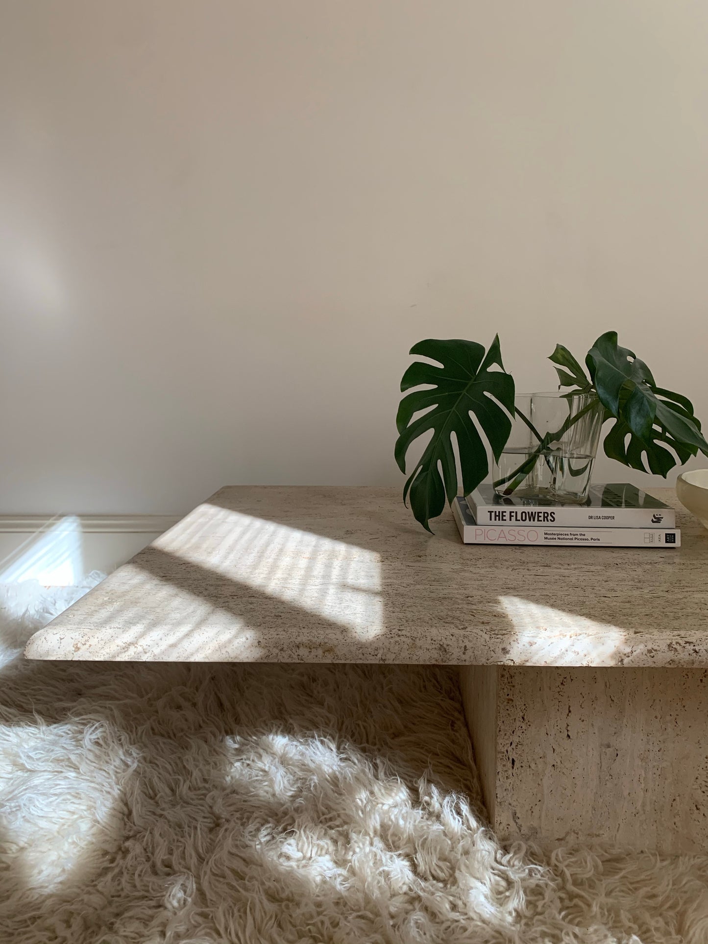 Large Vintage Unfilled Travertine Coffee Table