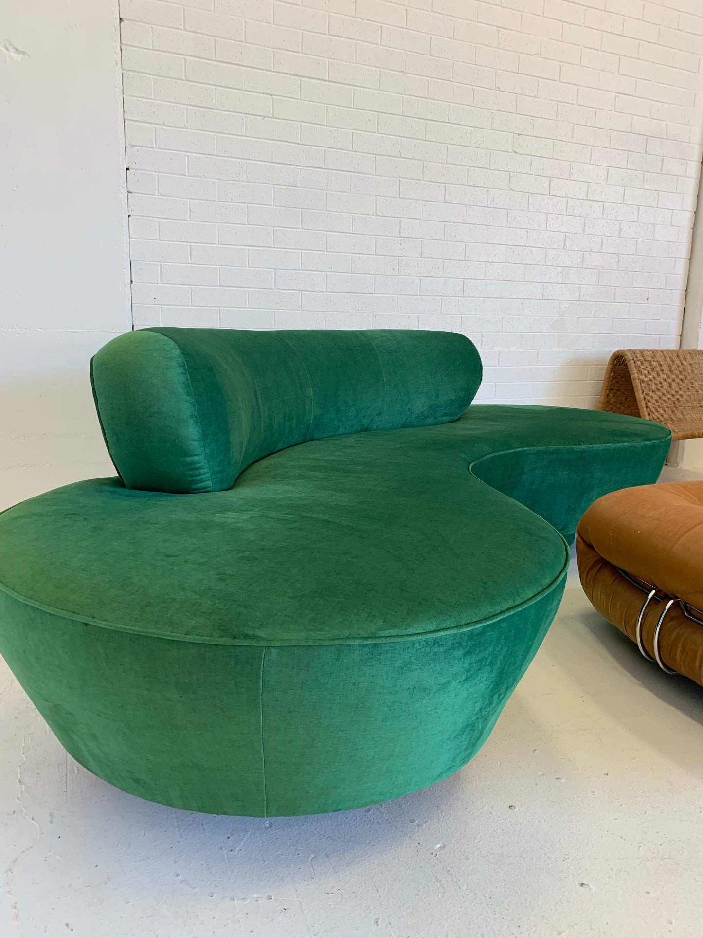 Stunning Green Curved Velvet Sofa