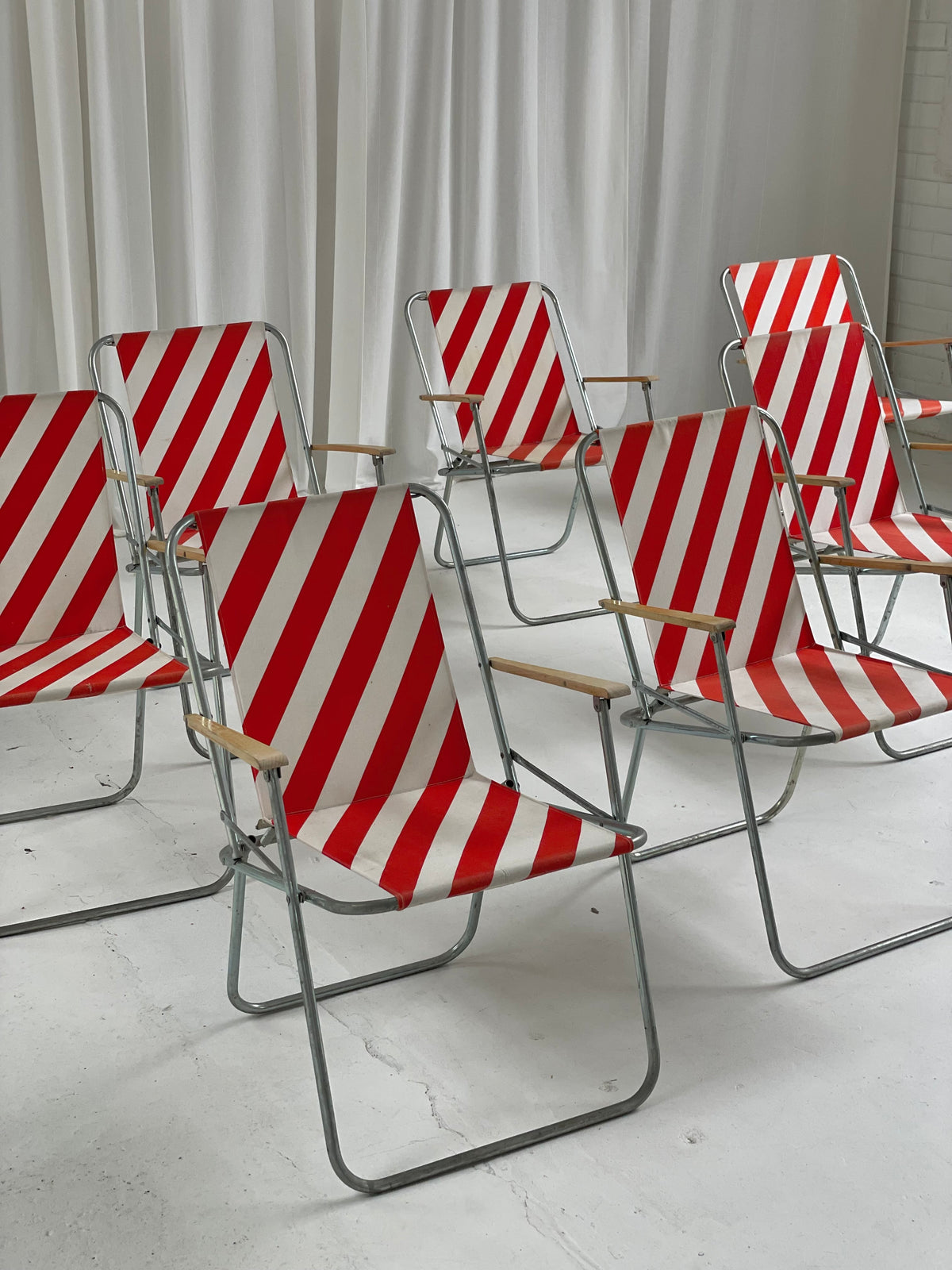 Striped Outdoor Folding Chairs- Set of Seven