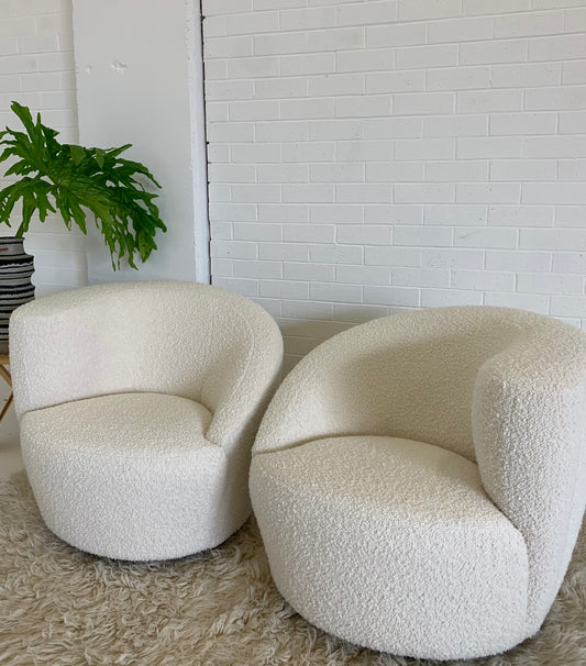 Gorgeous Boucle Vladimir Kagan Style Swivel Tub Chair