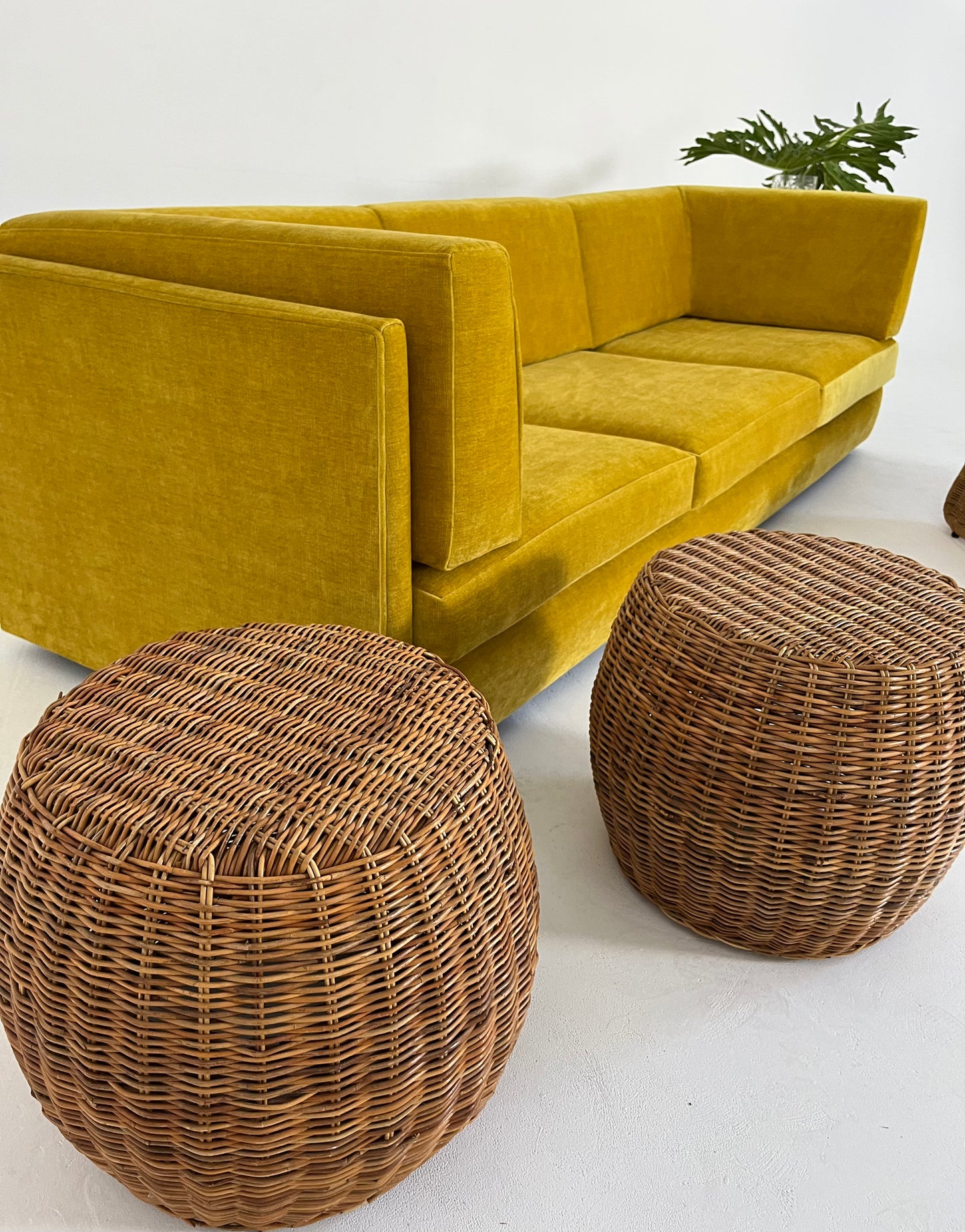 - Vintage Italian Wicker Side Table / Stool - Two Available
