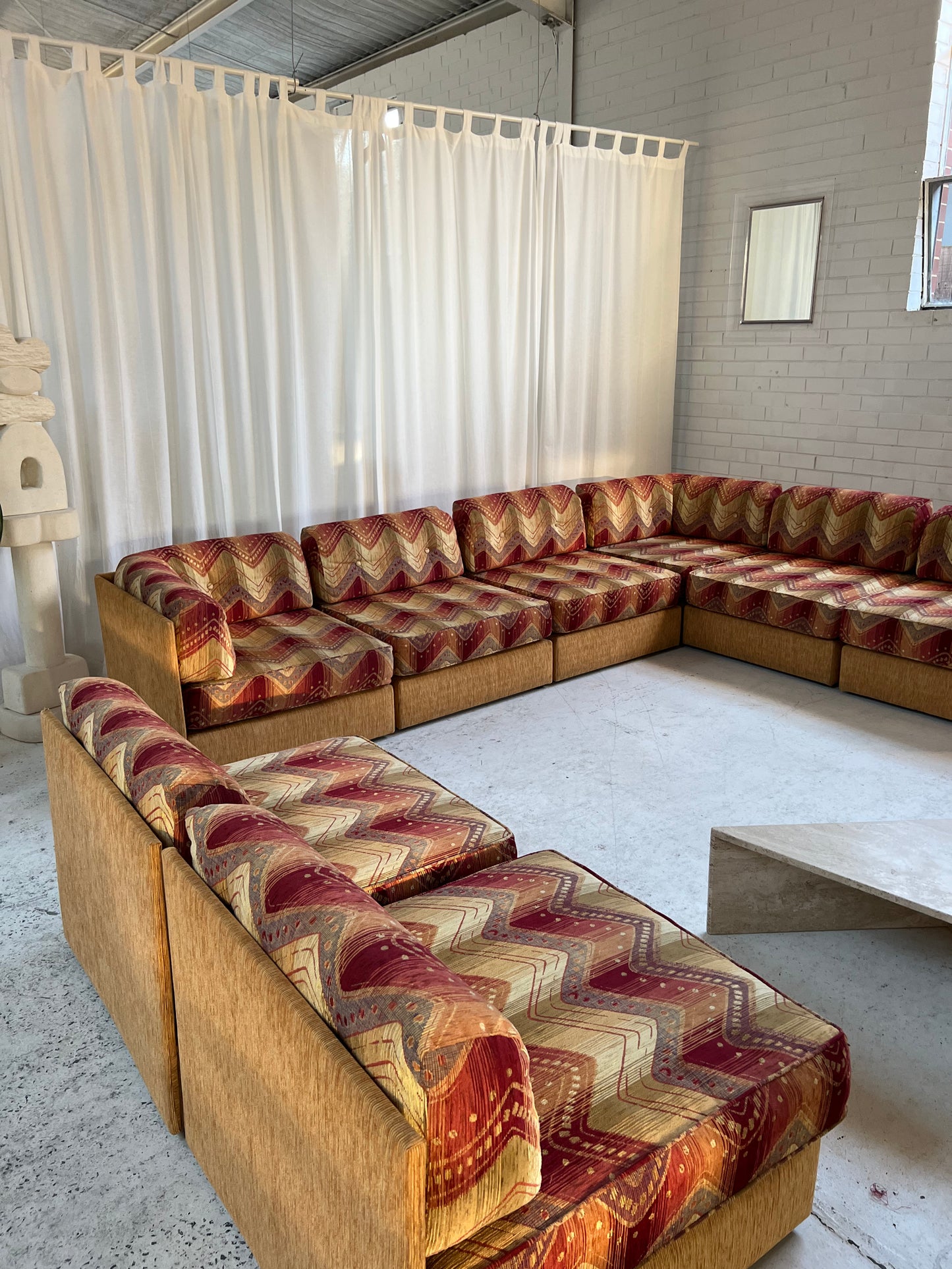 Vintage 9 Piece Geometric Corduroy Modular Sofa & Ottoman (Set)