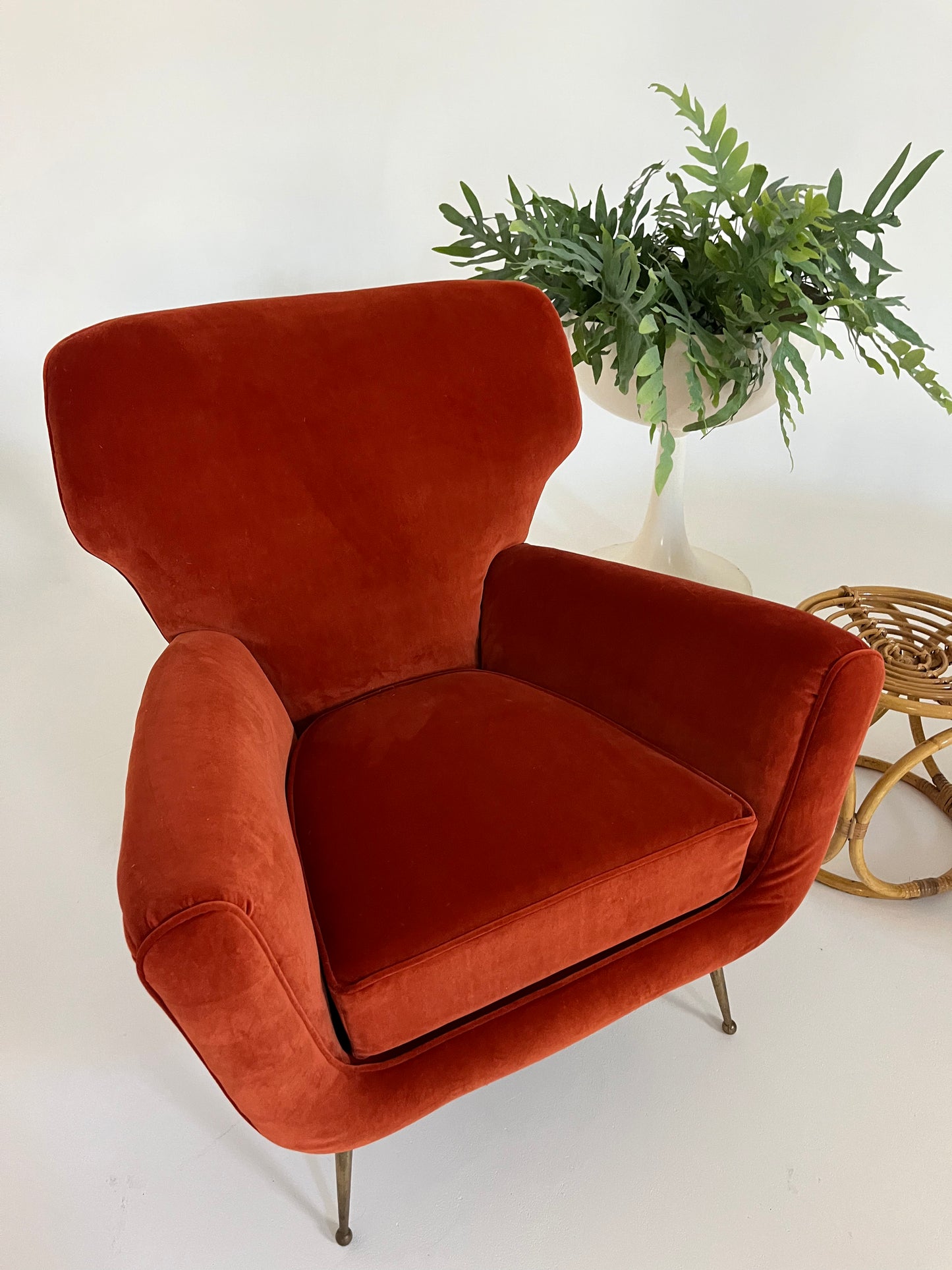 Vintage Italian Paprika Velvet Armchair