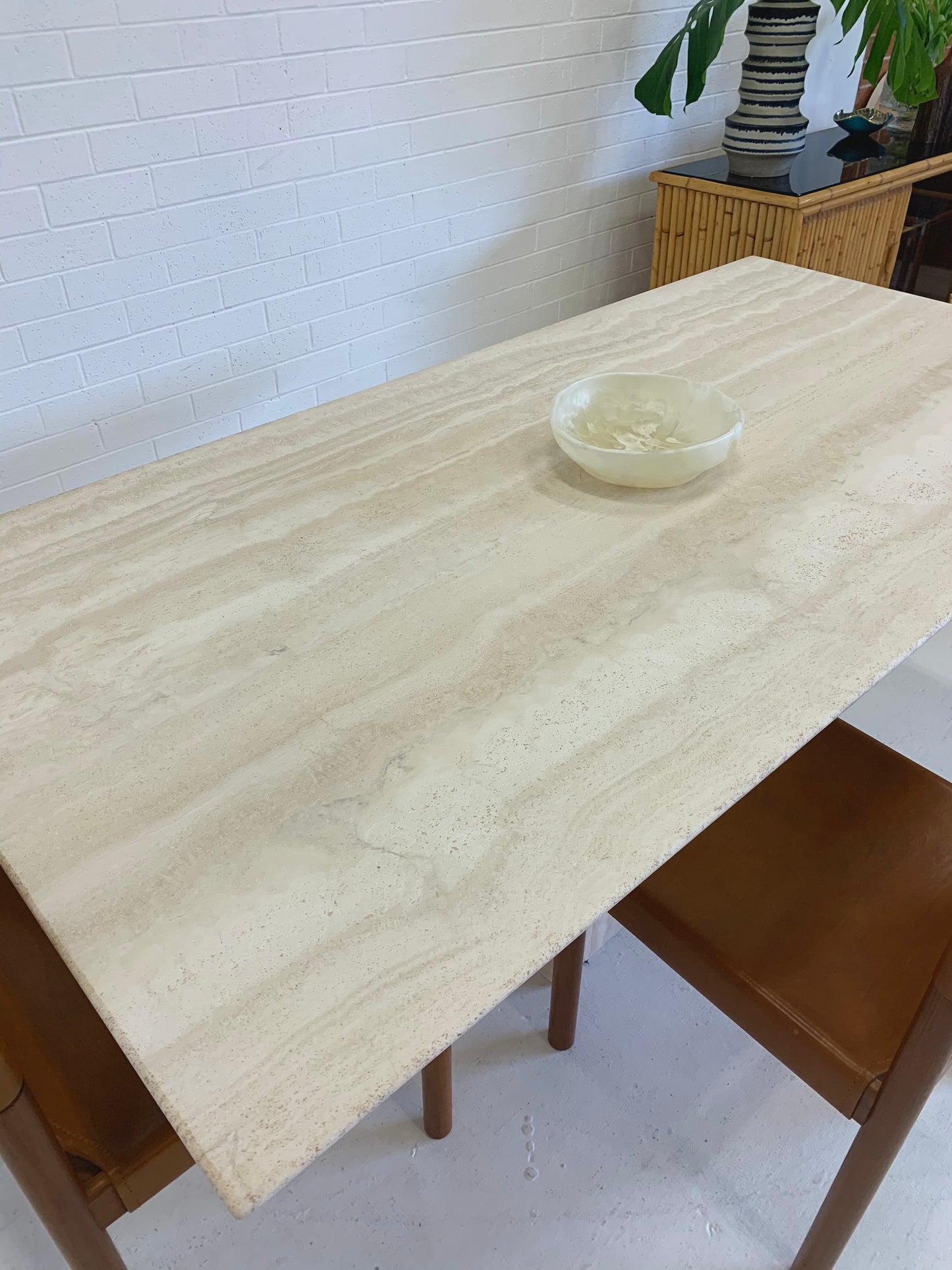 Vintage Italian Honed Travertine Dining Table