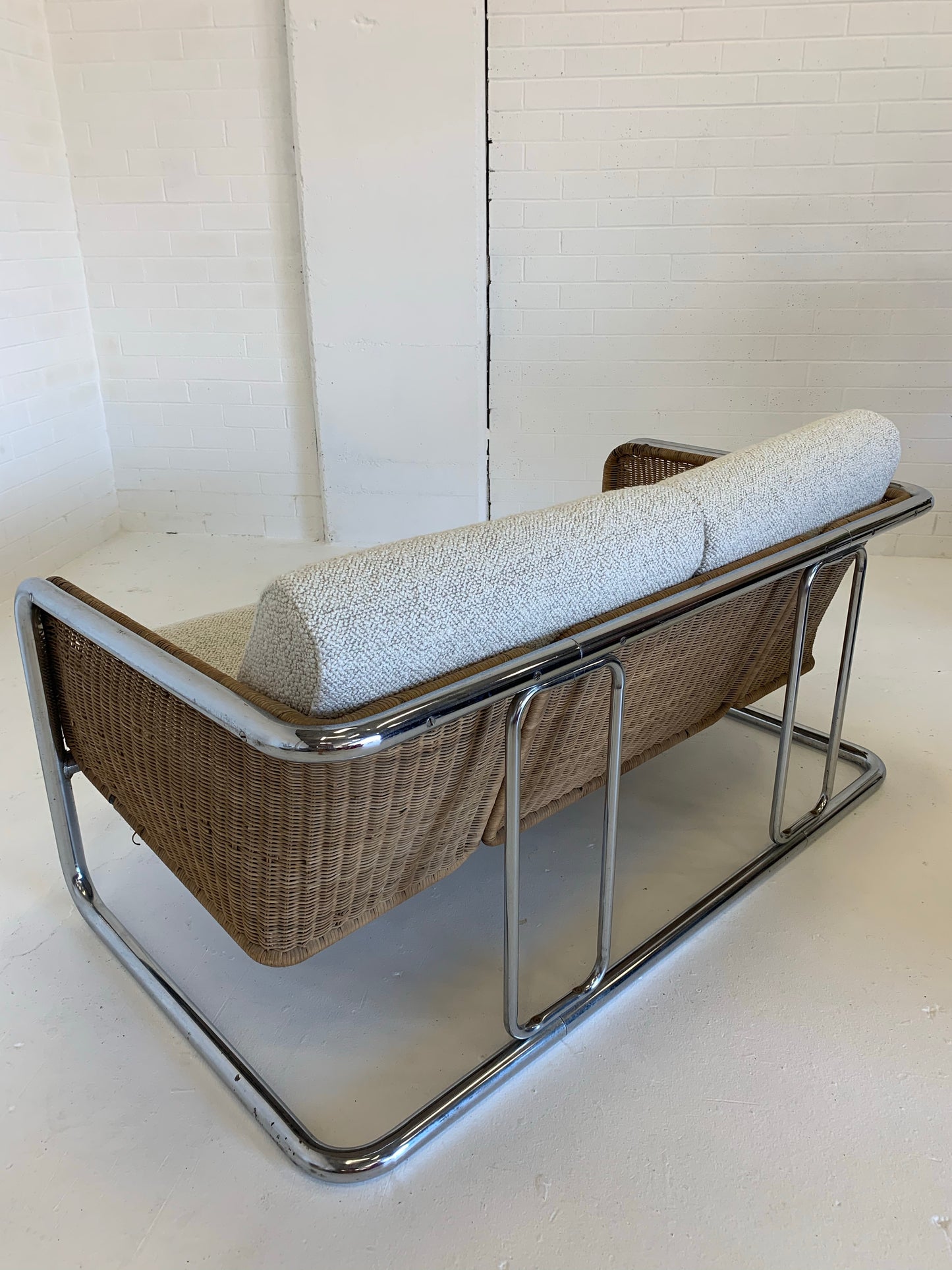 Fabulous Vintage Wicker and Chrome Cantilever Tub Lounge by Martin Visser. Circa 1970’s