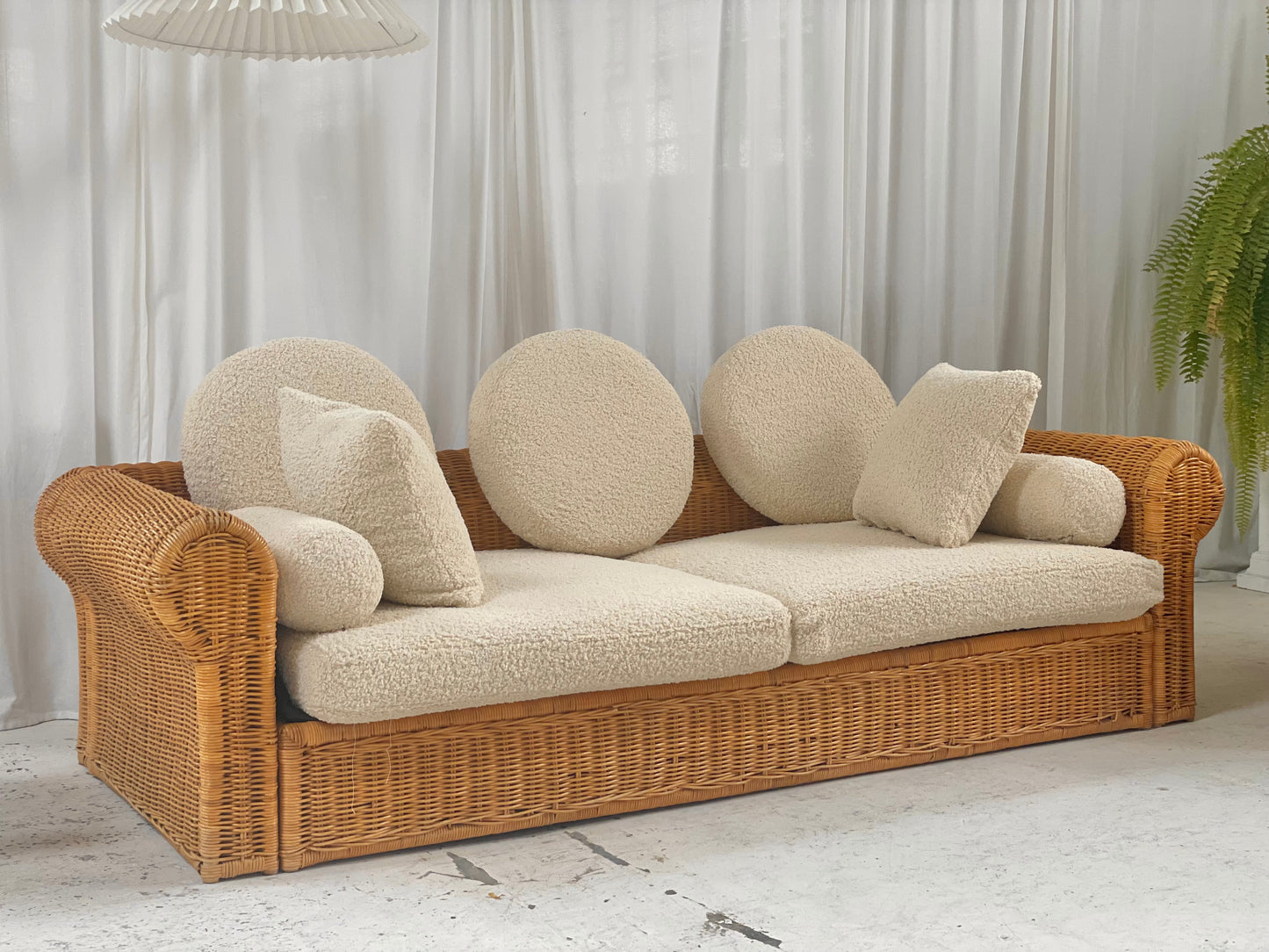 Vintage Cane and Boucle Lounge / Day Bed