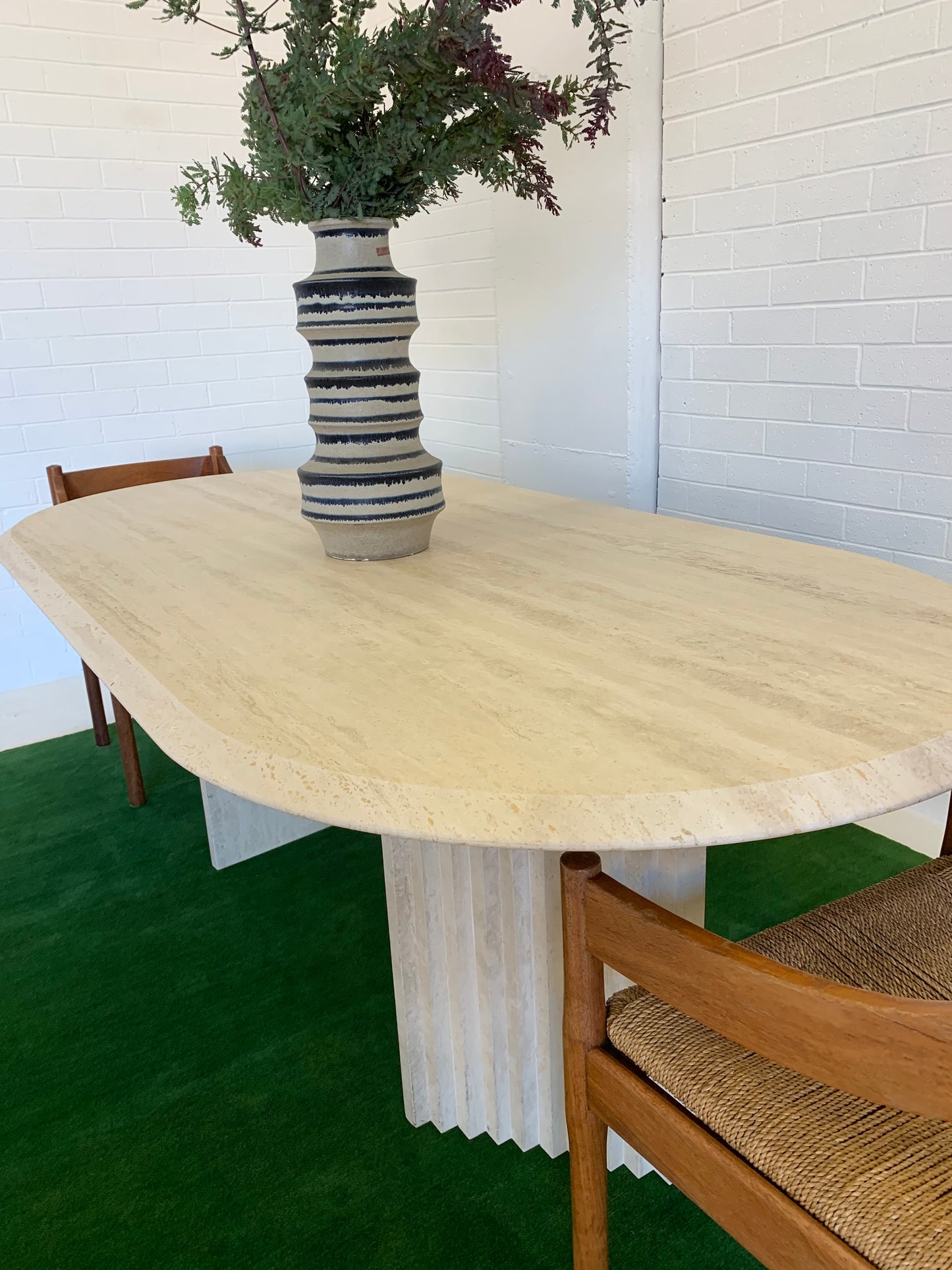 Incredible Honed Travertine Oval Dining Table