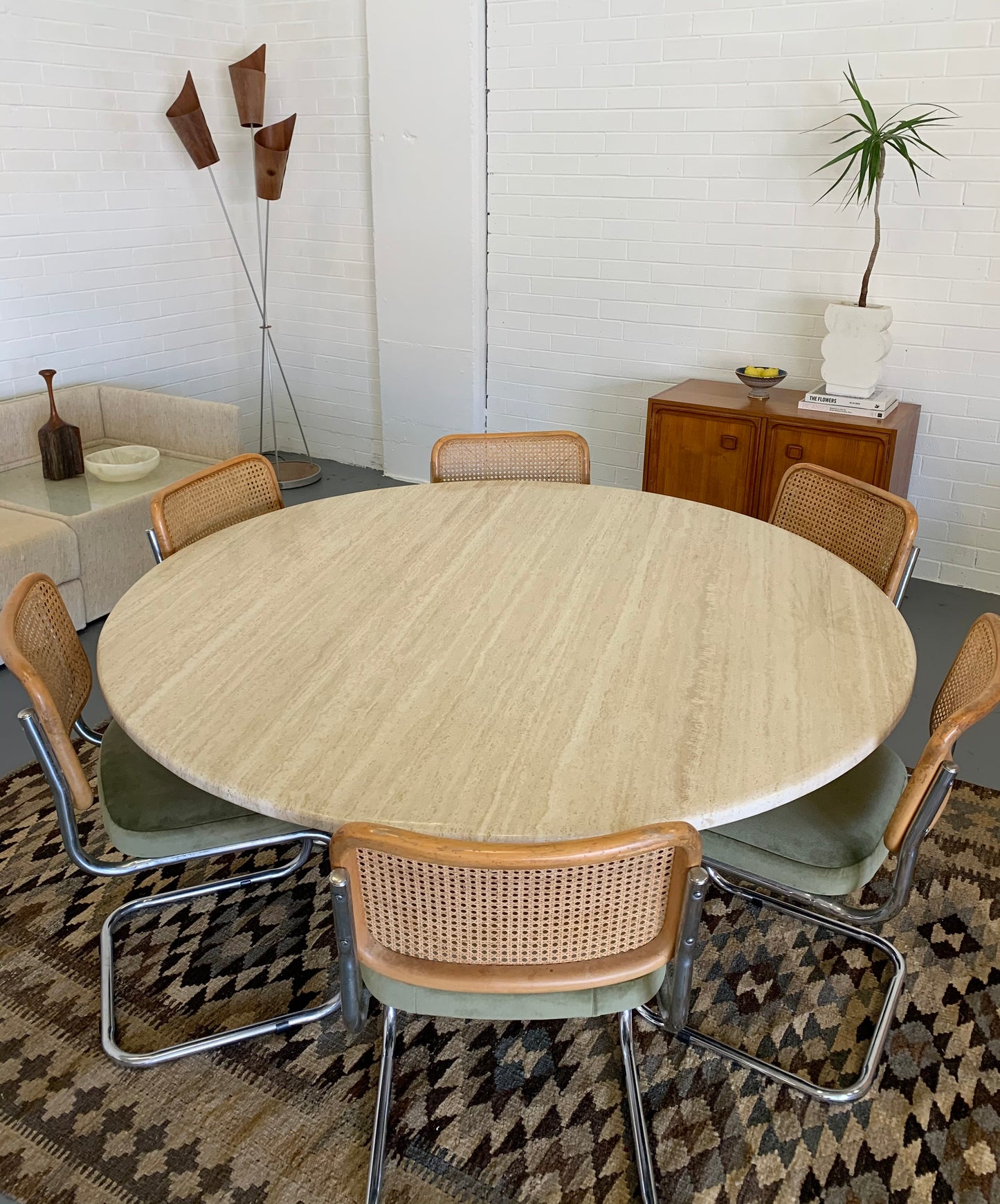 Large Vintage Circular 6-8 Seater Travertine Dining Table