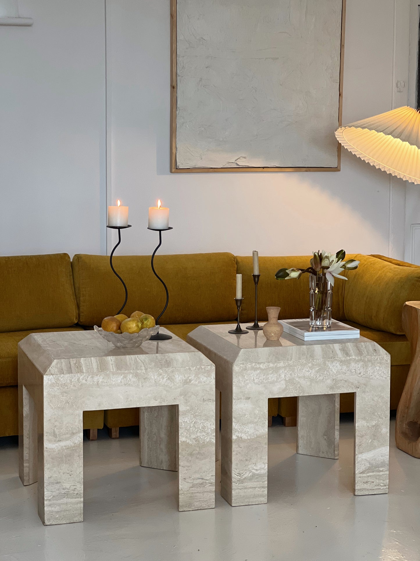 Large Yellow Velvet Vintage Modular Sofa