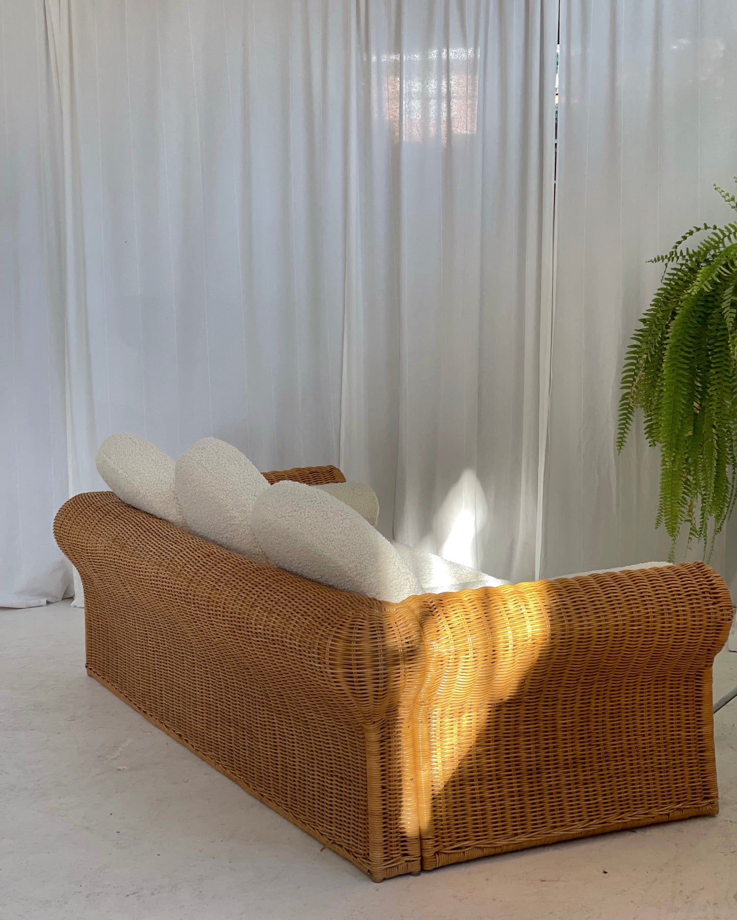 Vintage Cane and Boucle Lounge / Day Bed