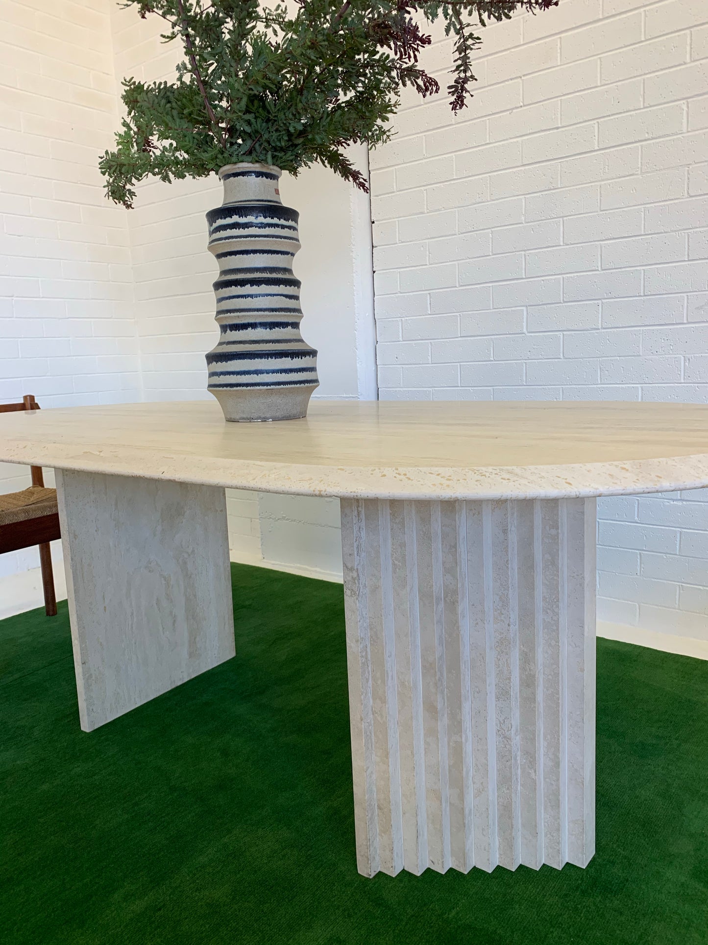 Incredible Honed Travertine Oval Dining Table