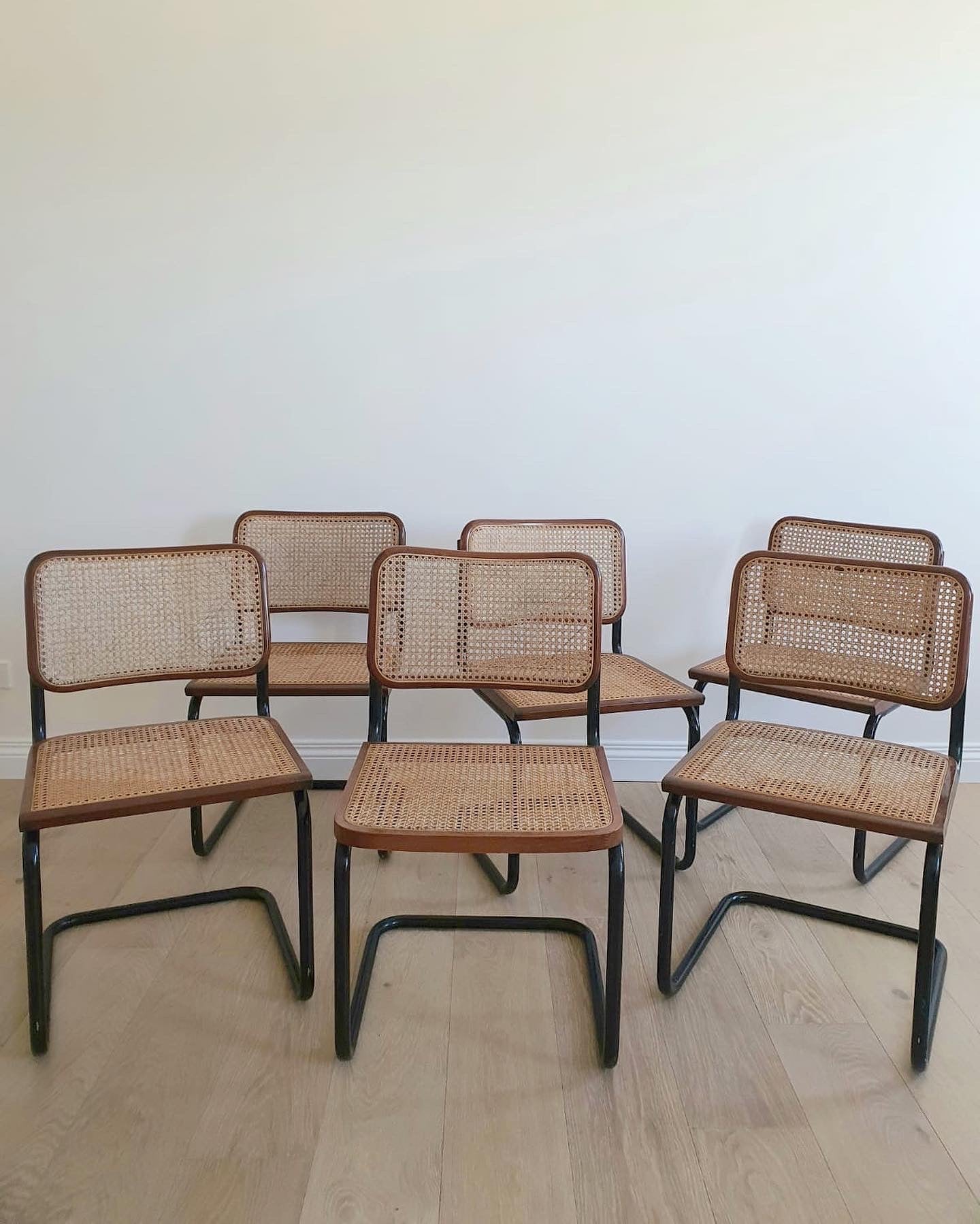 Set of Vintage Cane Cantilever Dining Chairs