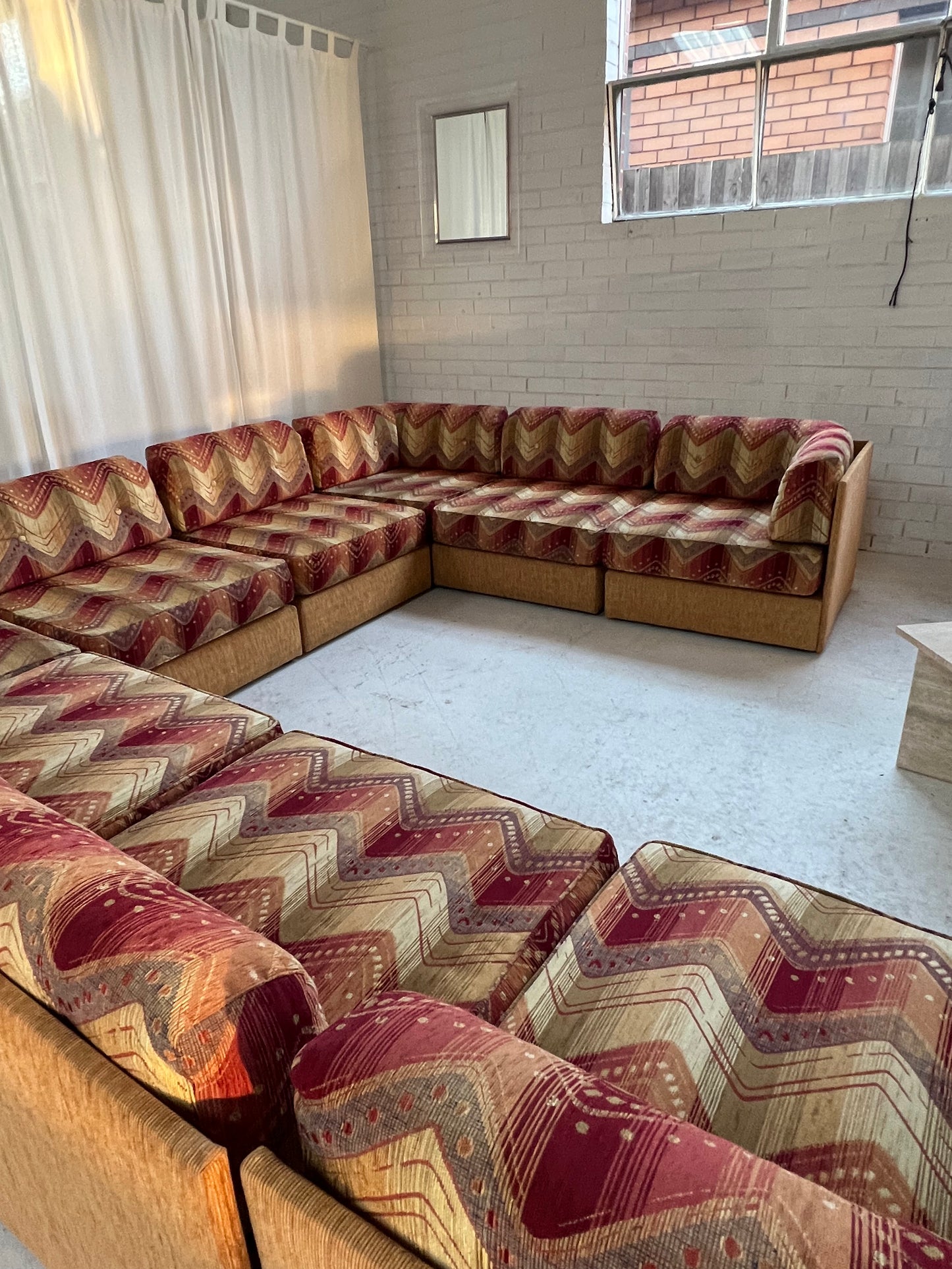 Vintage 9 Piece Geometric Corduroy Modular Sofa & Ottoman (Set)