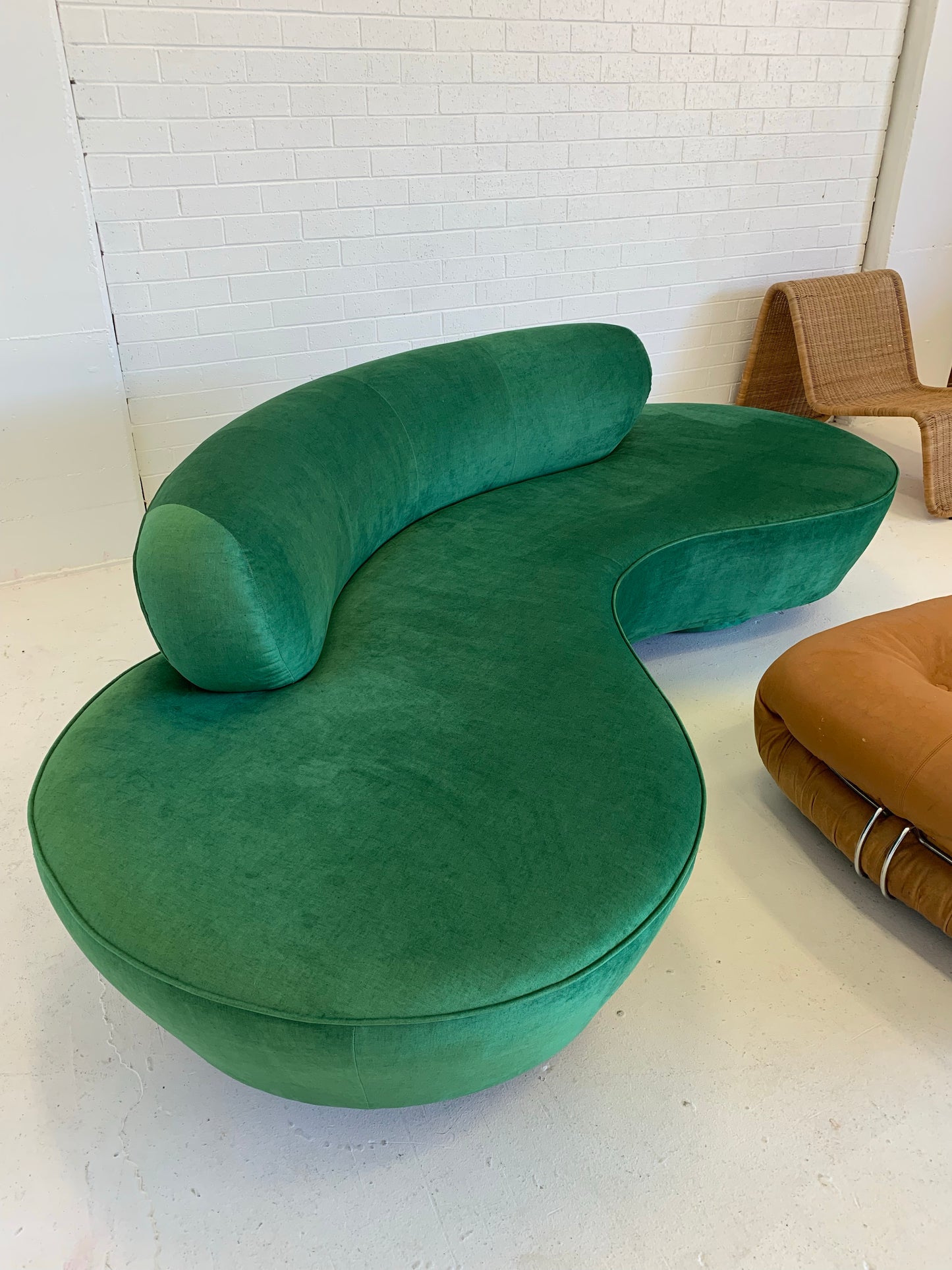 Stunning Green Curved Velvet Sofa