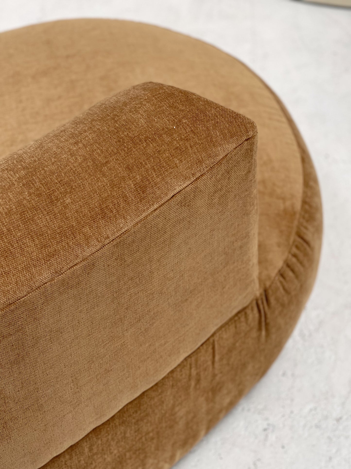 Curved Dark Caramel Chambray Velvet Sofa