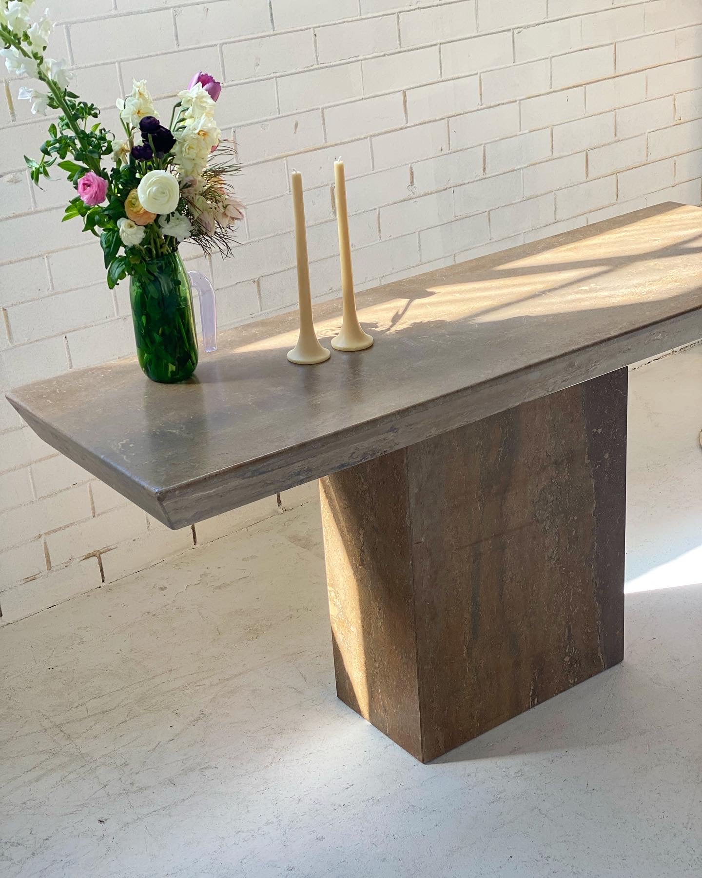 Brutalist Travertine Hall table